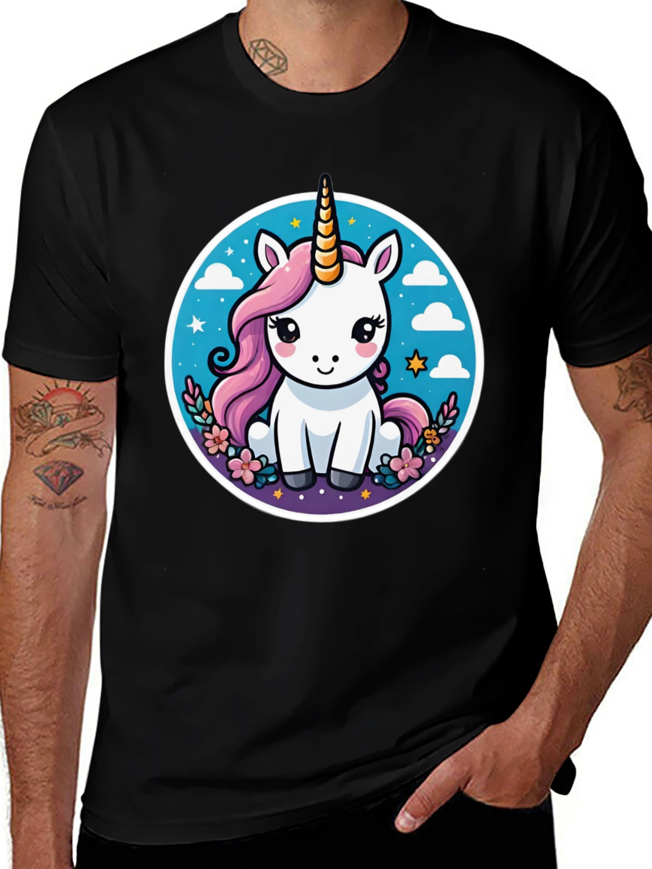 Variant 28 of Cute Unicorn Graphic Tee - Black