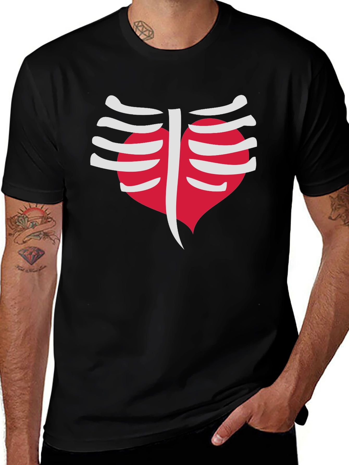 Variant 25 of Heart Rib Cage Graphic Tee - Trendy Halloween Costume Shirt