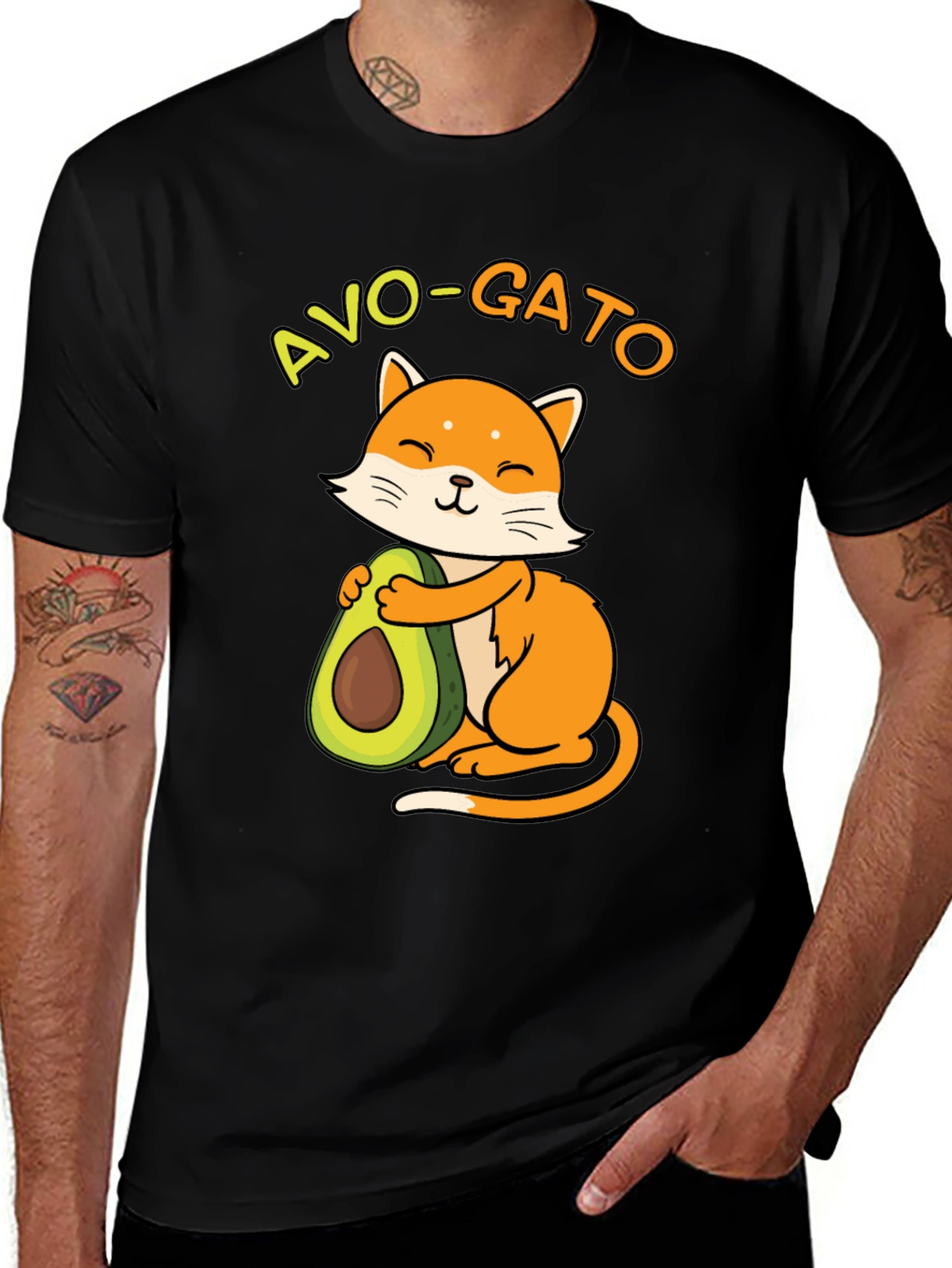 Variant 8 of Avo-Gato T-Shirt - Avocado Cat Graphic Tee