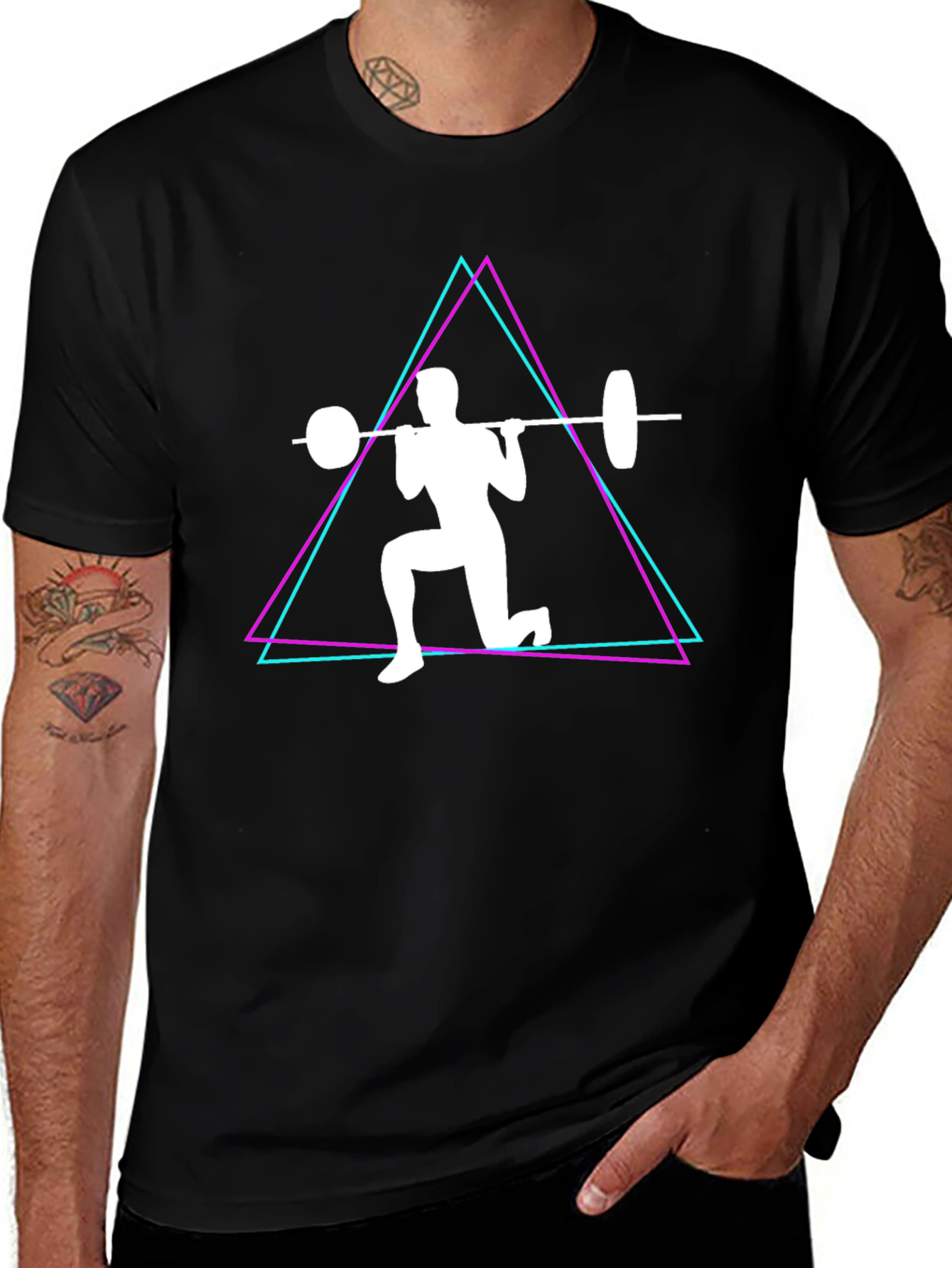 Variant 17 of Retro Gym T-Shirt Weightlifter Triangle Design