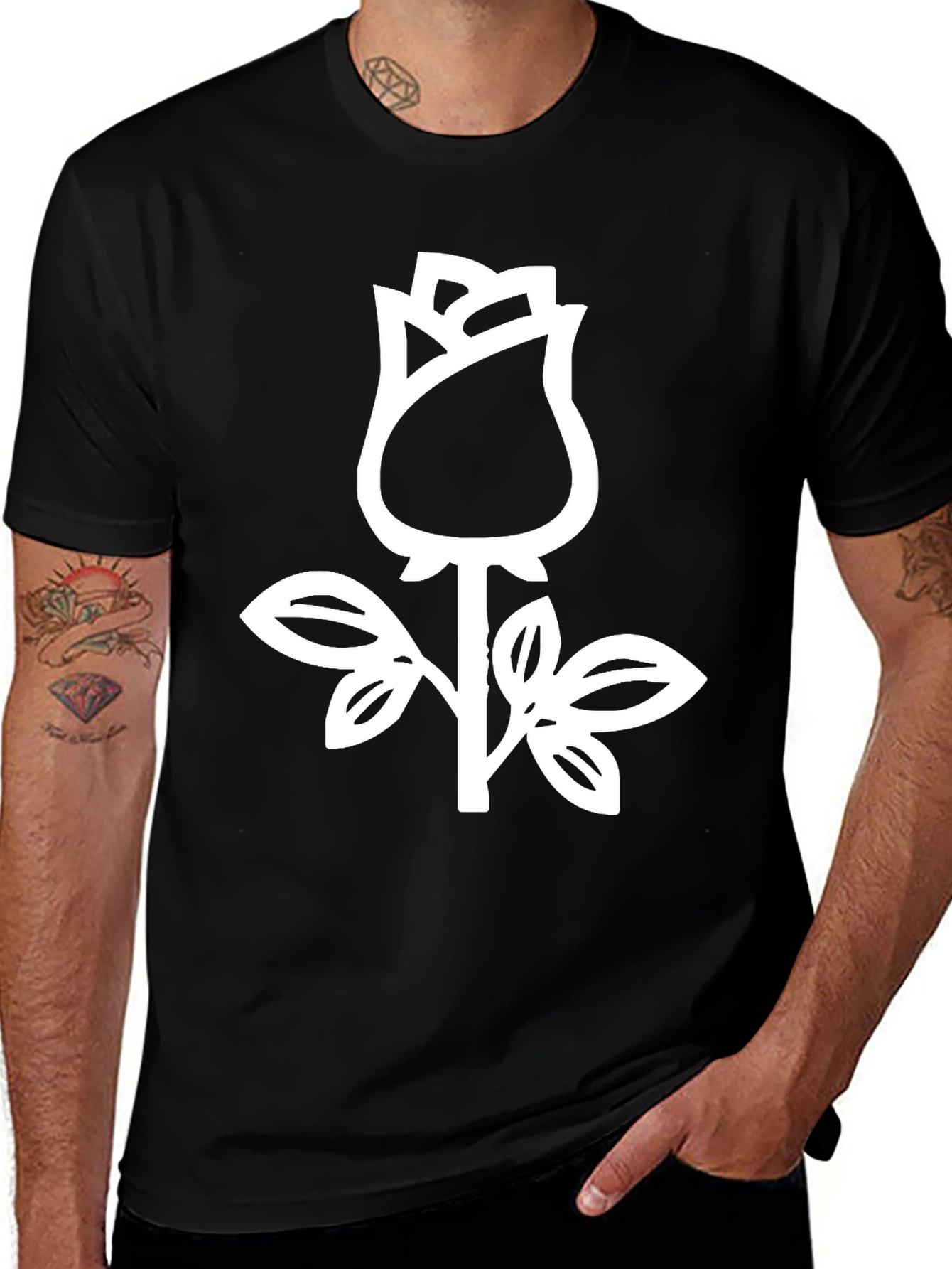Variant 29 of Minimalist Rose Graphic Tee - Stylish Black T-Shirt