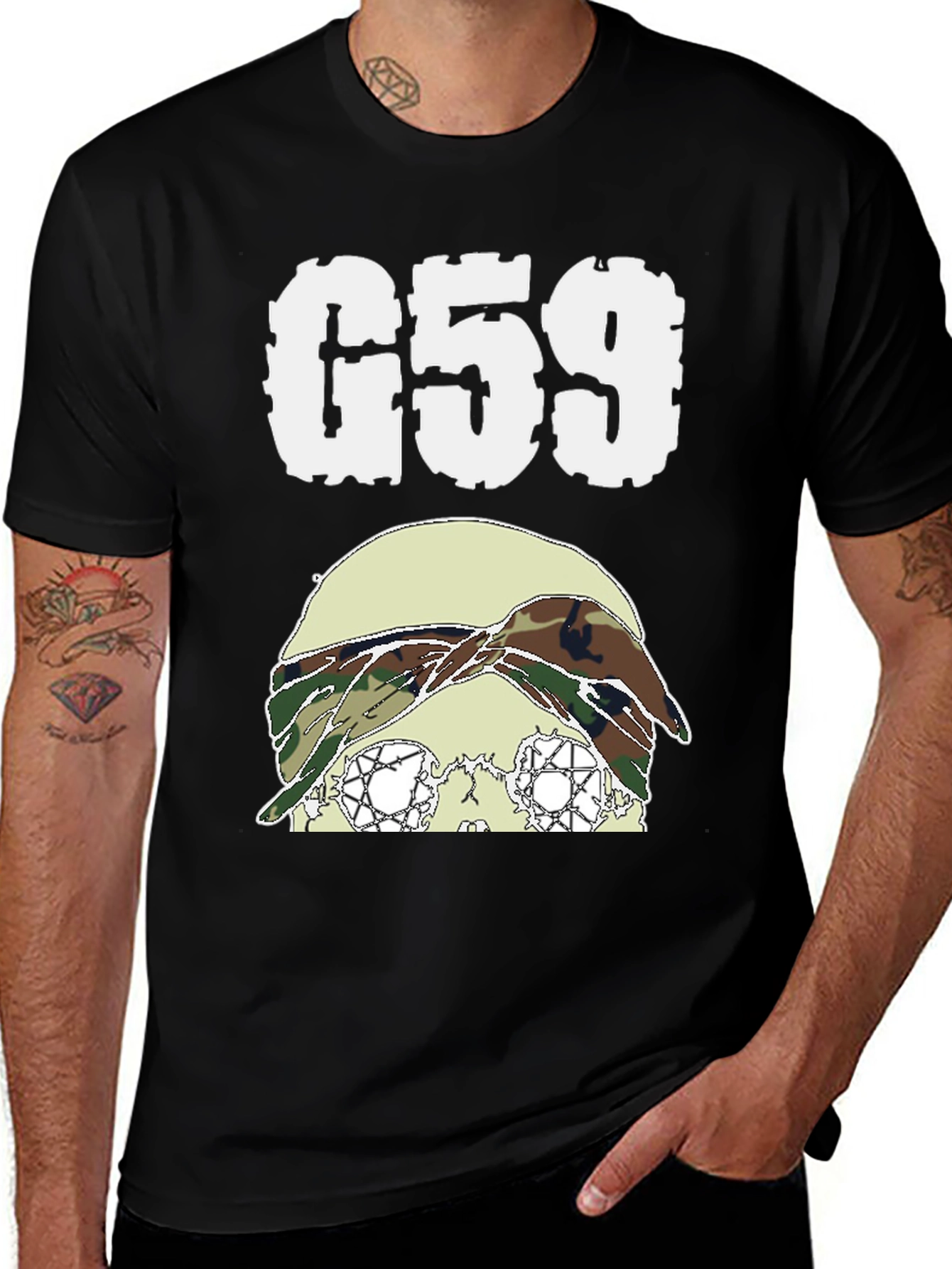 G59 Skull Camo Bandana Black T-Shirt