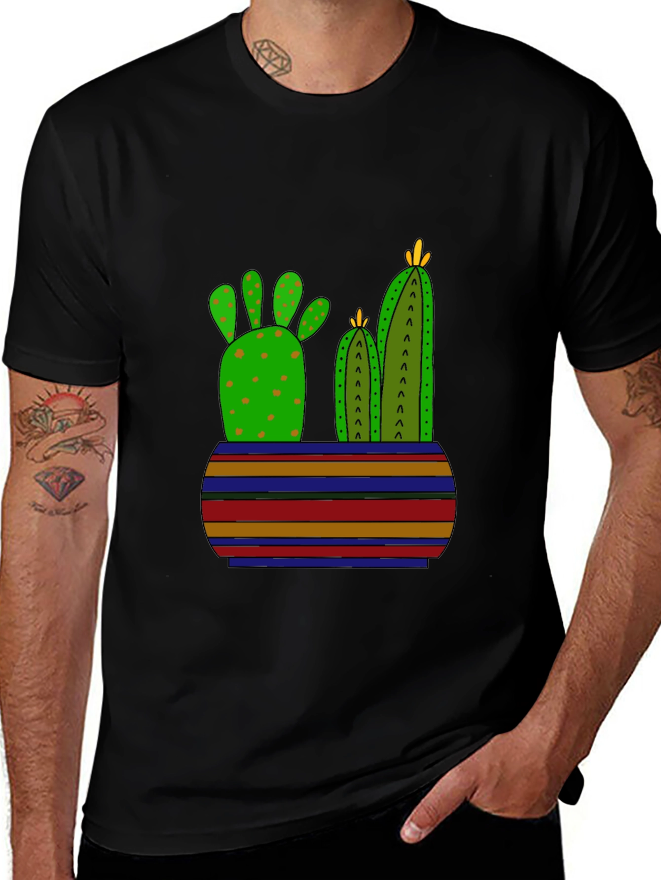 Variant 7 of Cactus Graphic Print Black T-Shirt