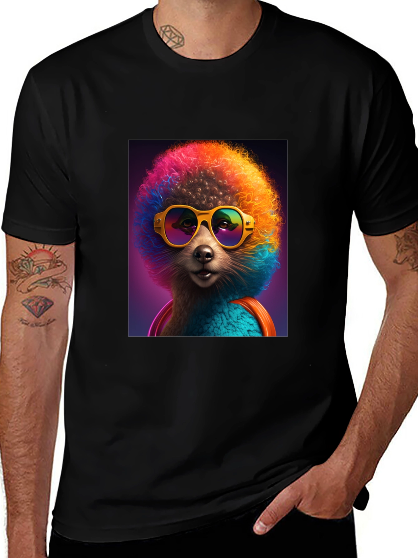Variant 7 of Funky Poodle Graphic Tee - Black Cotton T-Shirt