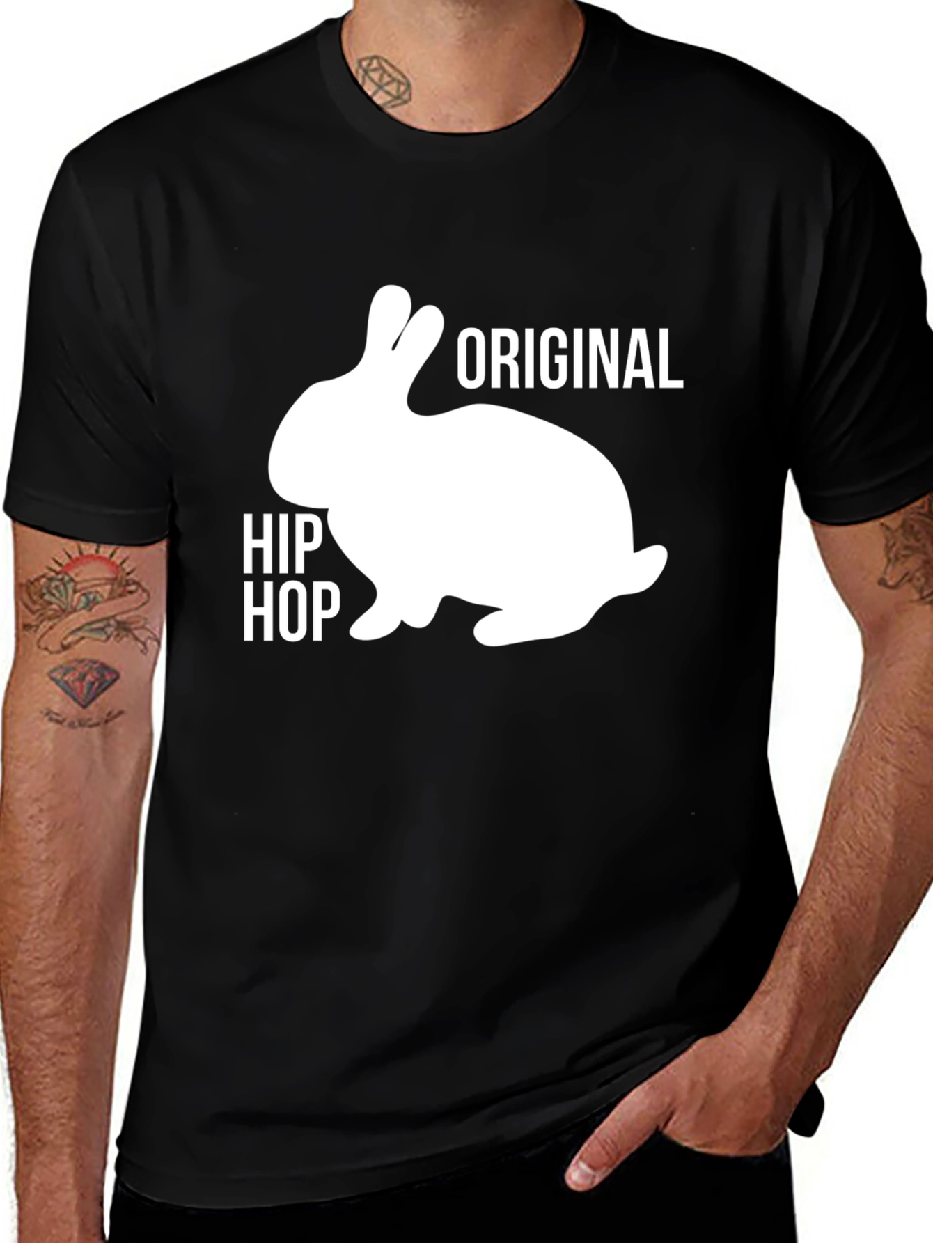 Variant 26 of Original Hip Hop Rabbit T-Shirt - Black Cotton Tee