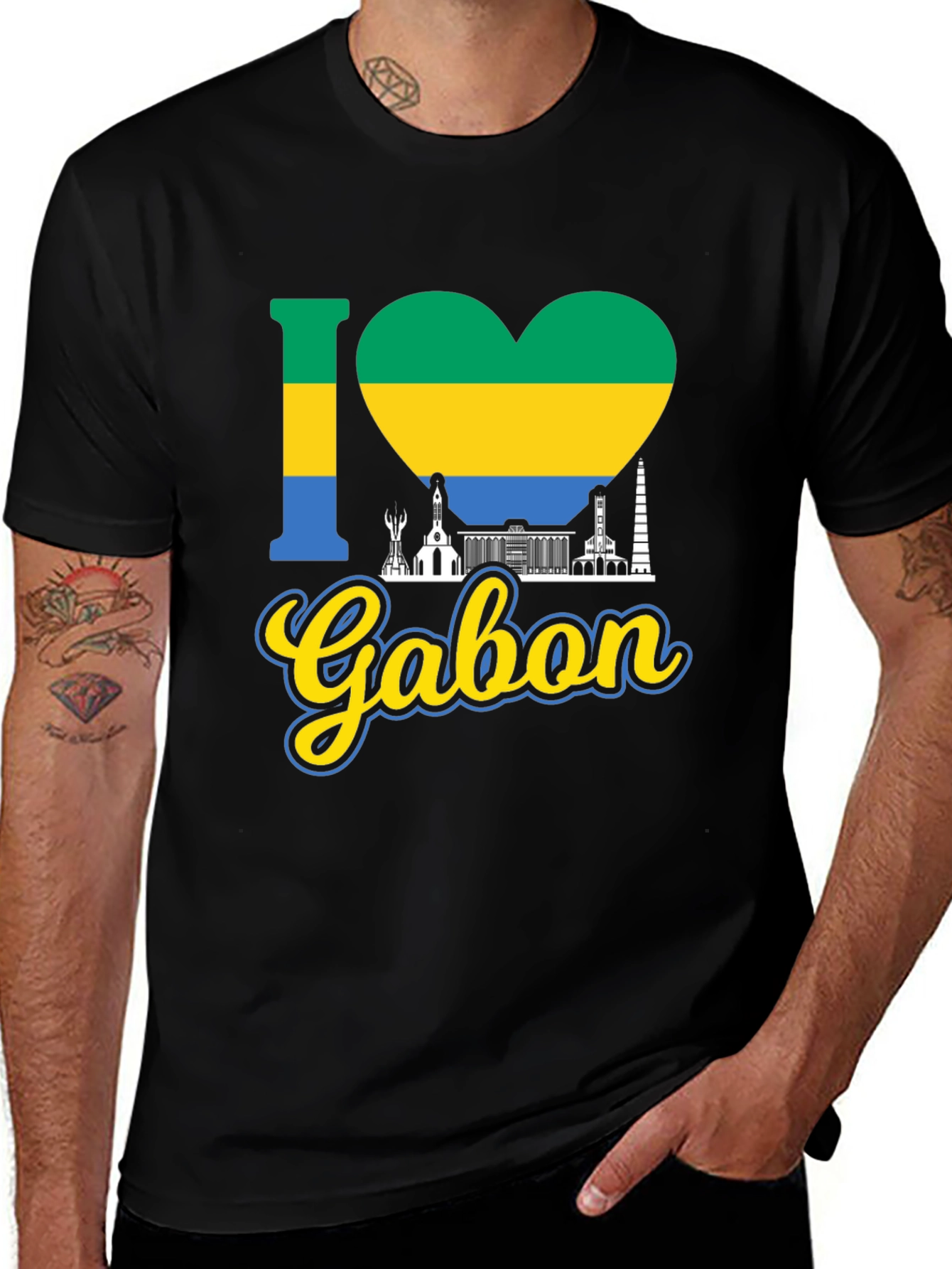 Variant 15 of I Love Gabon T-Shirt - Gabon Flag Heart
