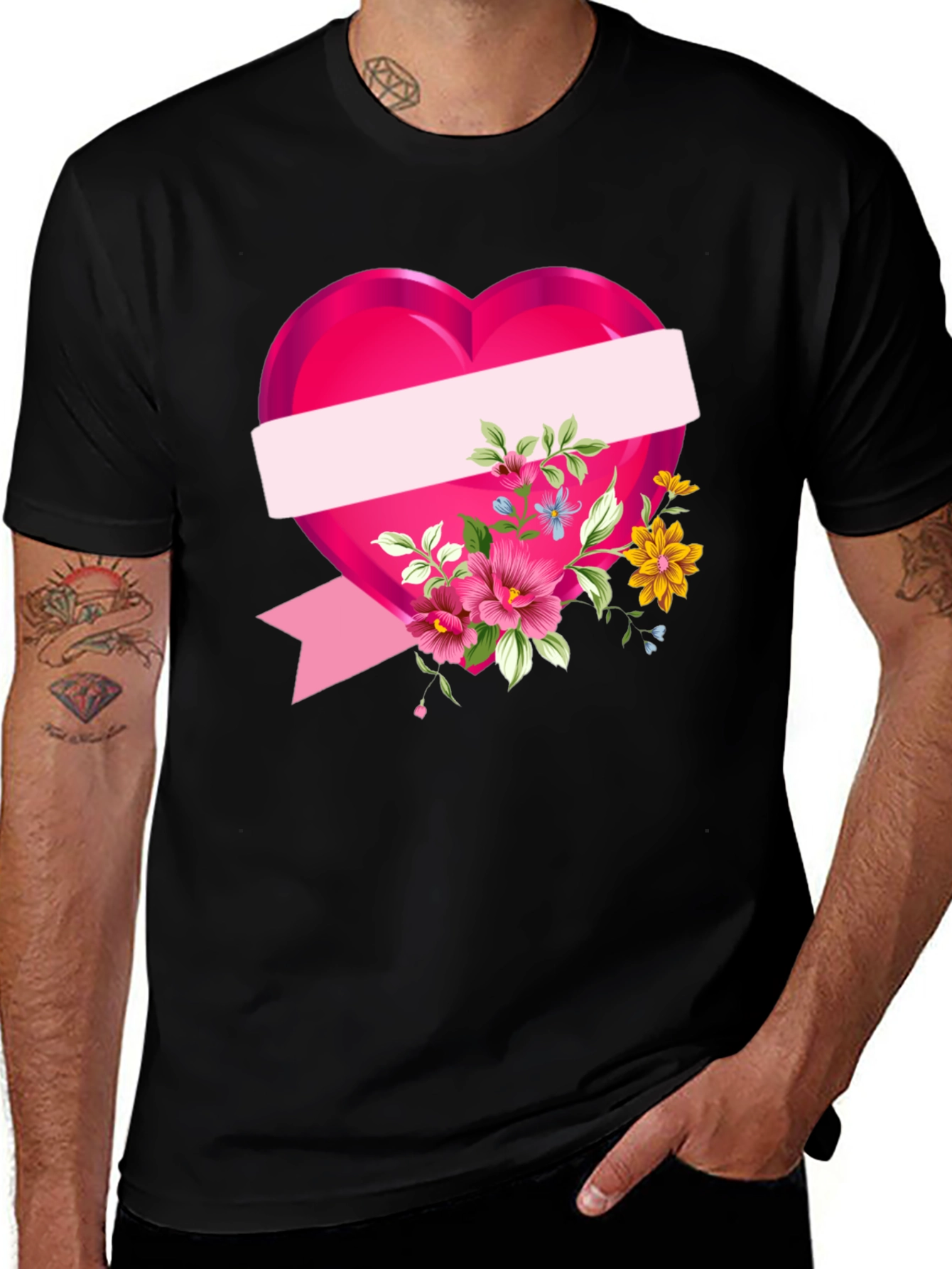 Black Floral Heart Graphic T-Shirt - Black main image