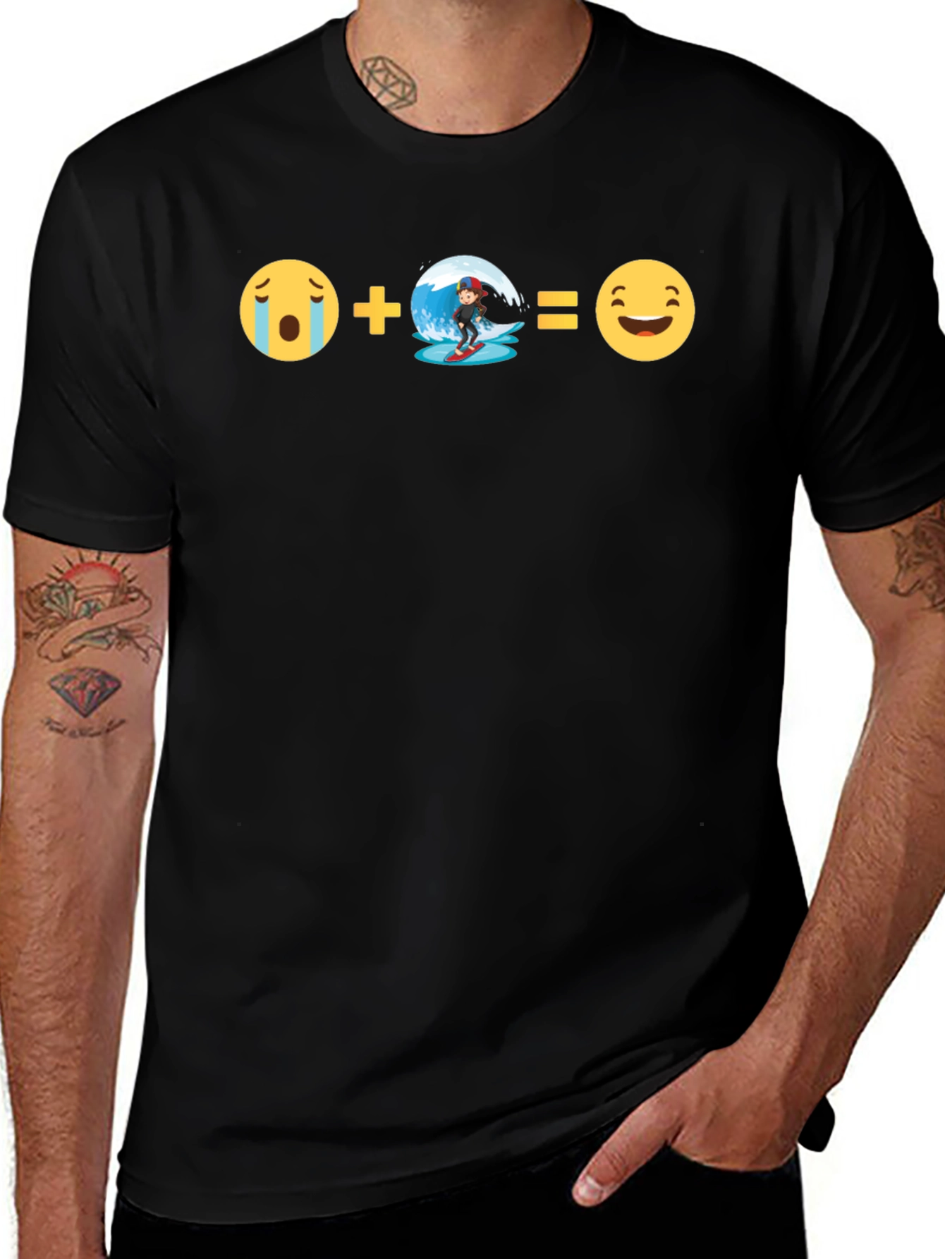 Variant 29 of Emoji Equation T-Shirt:  Surf's Up Fun