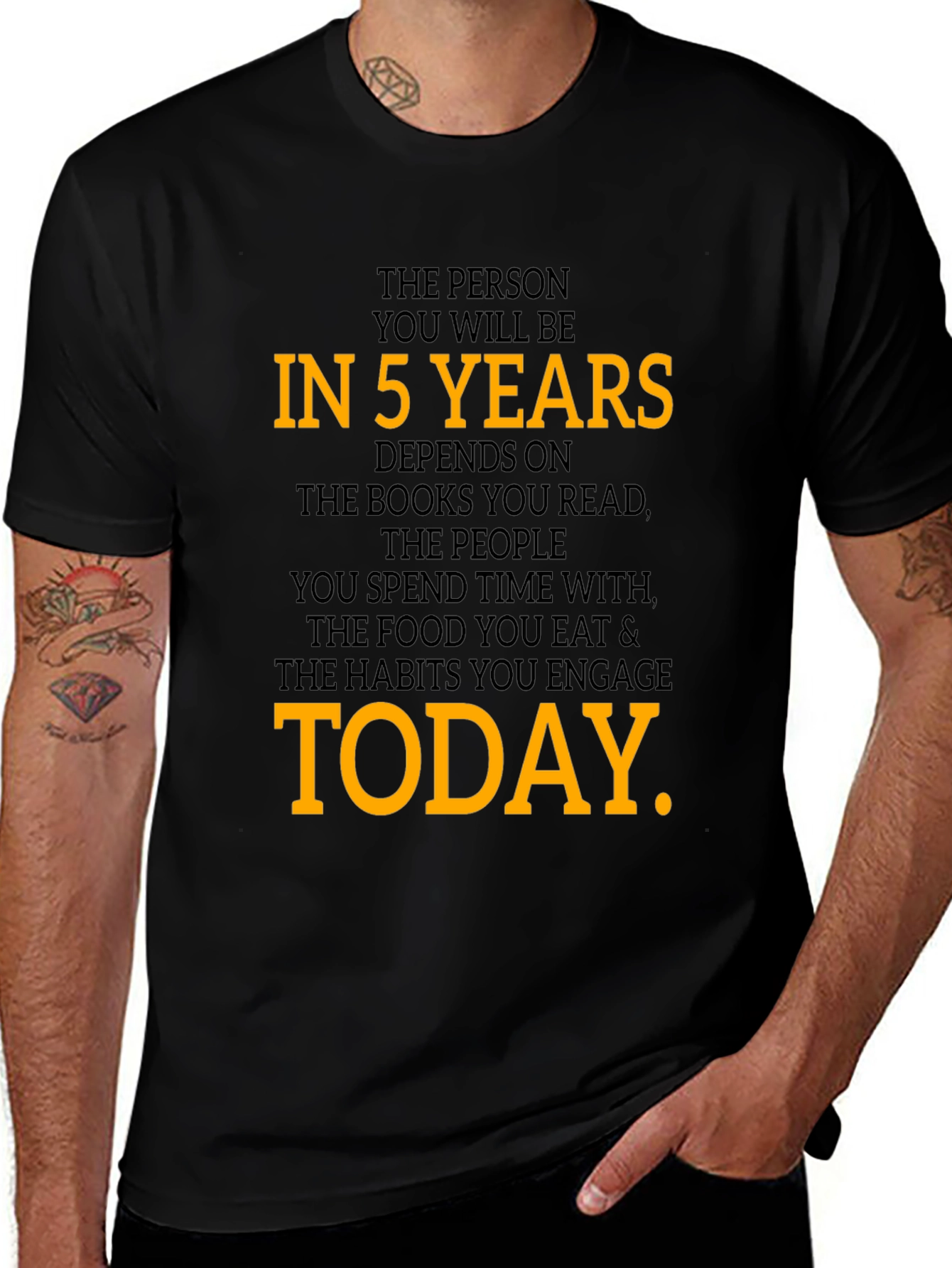Variant 15 of Motivational Black T-Shirt: The Person You Will Be In 5 Years