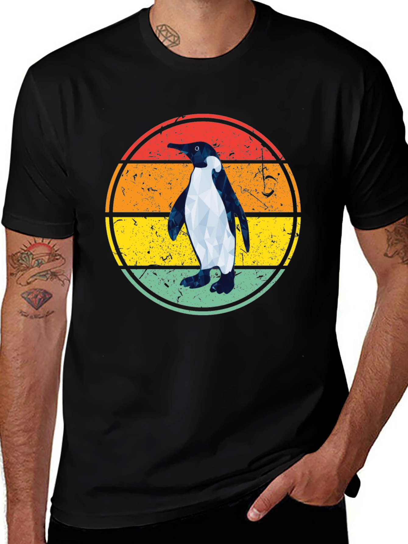 Variant 19 of Retro Penguin Graphic Tee - Cool Geometric Design