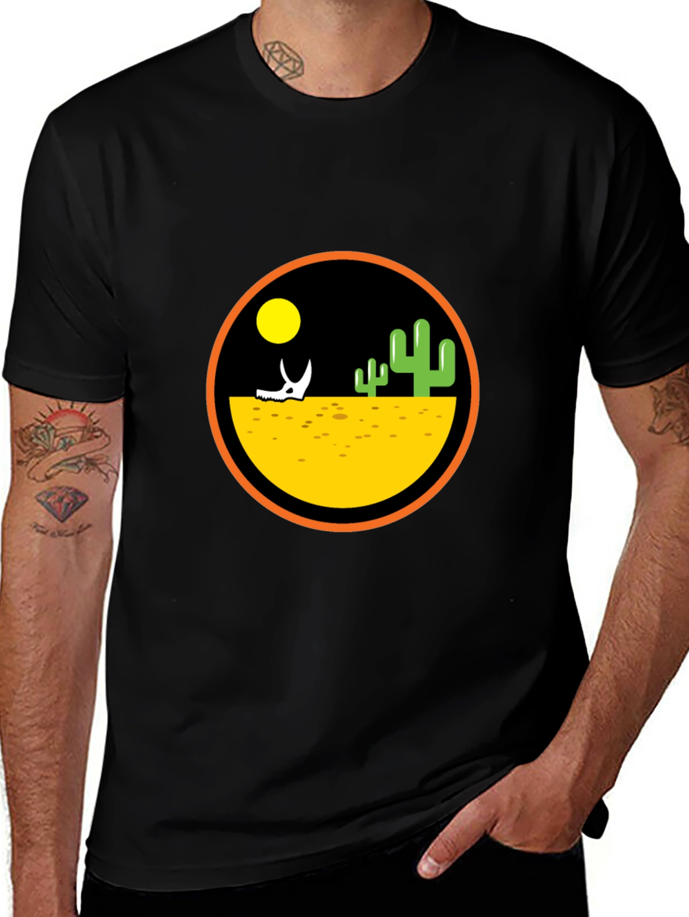 Variant 6 of Desert Scene Graphic Print Black T-Shirt