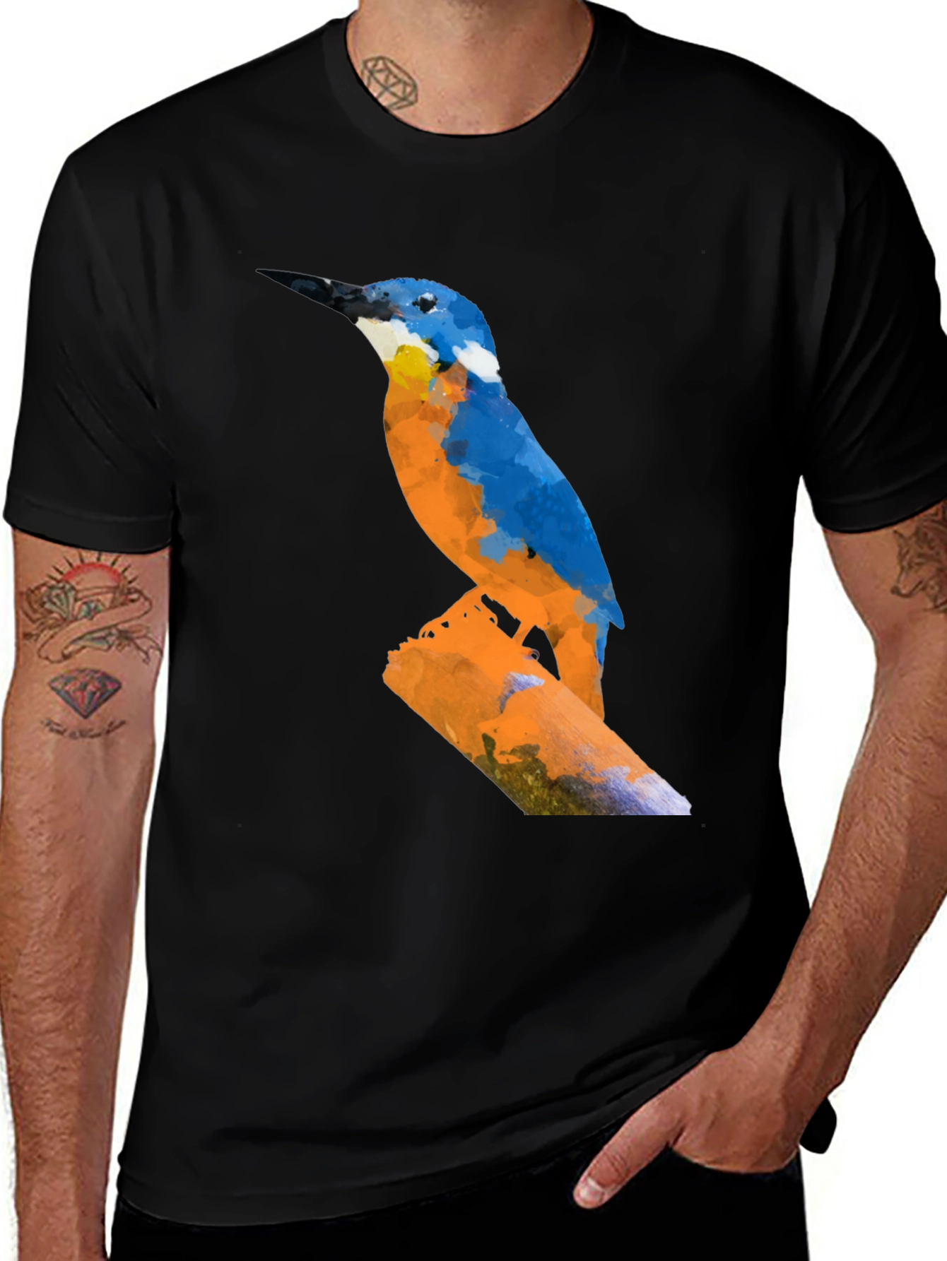 Variant 17 of Kingfisher Bird Watercolor Black T-Shirt