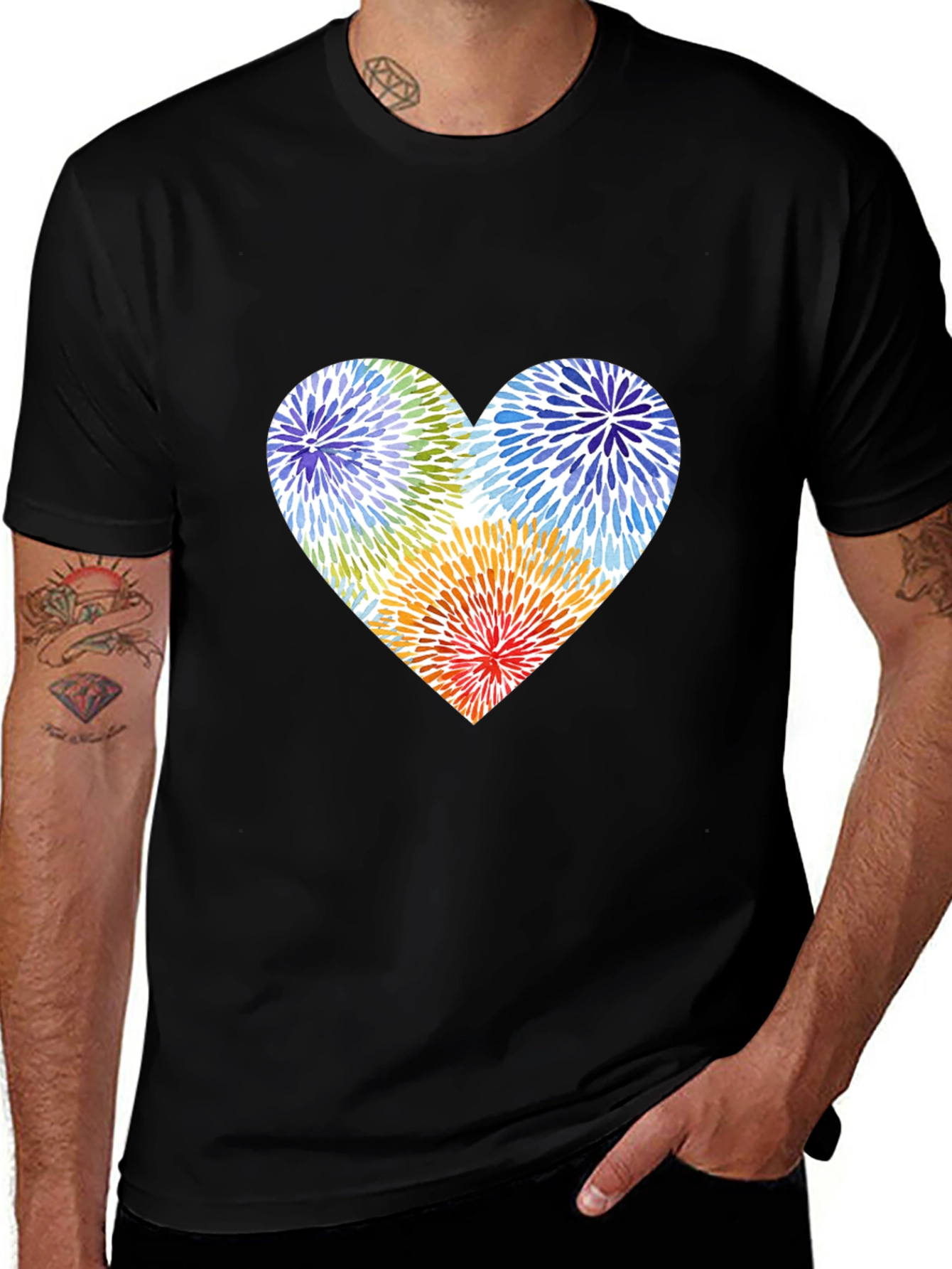 Variant 18 of Heart Burst Graphic Black T-Shirt