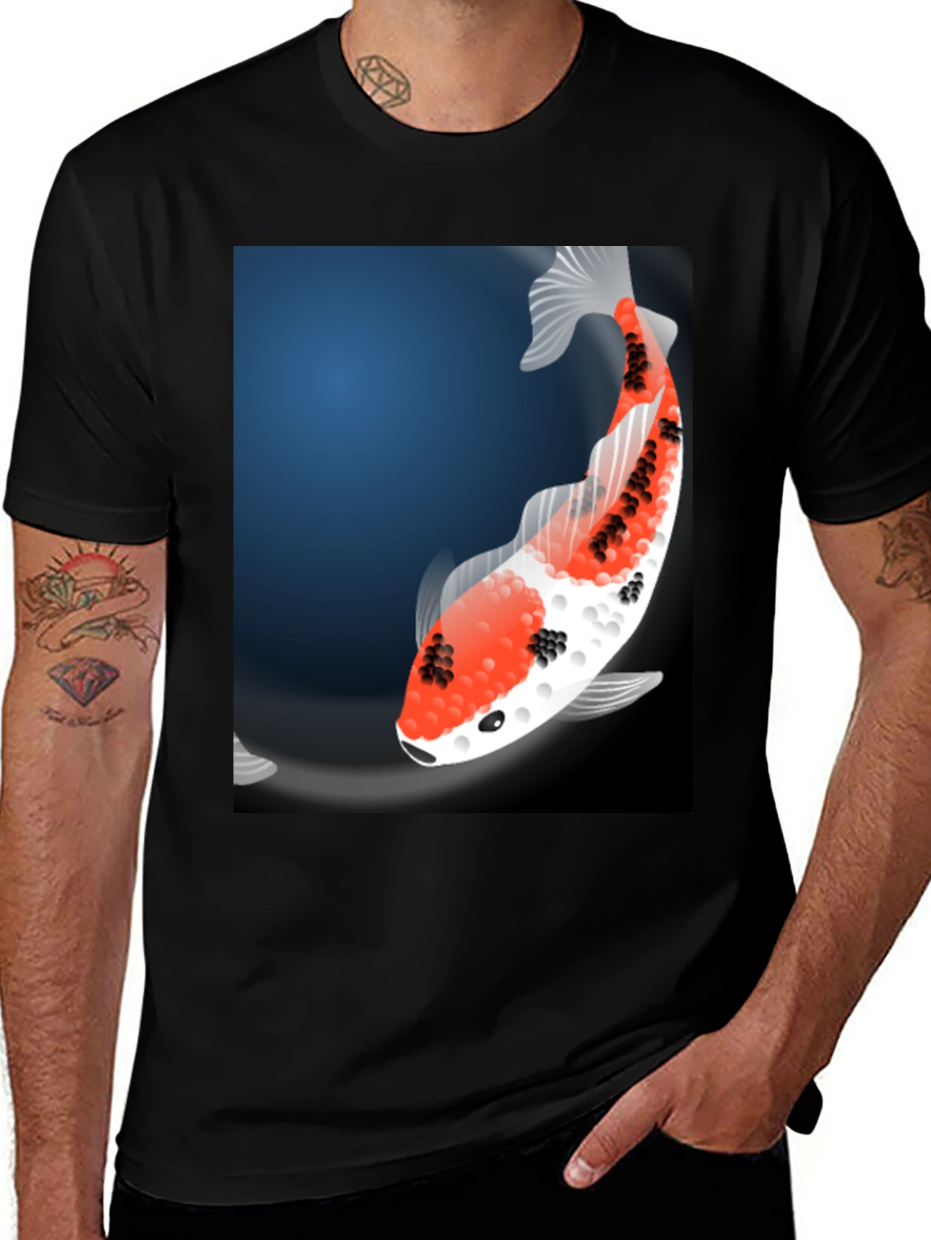 Variant 2 of Koi Fish Graphic Tee - Black Casual T-Shirt