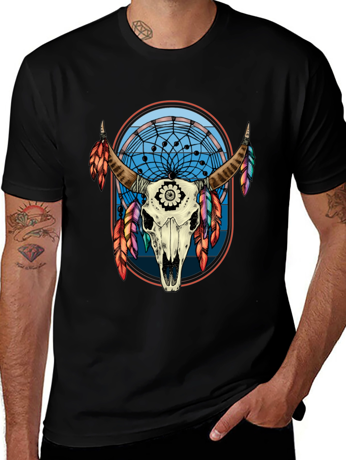 Variant 24 of Skull Dreamcatcher Graphic Tee - Men's Black T-Shirt