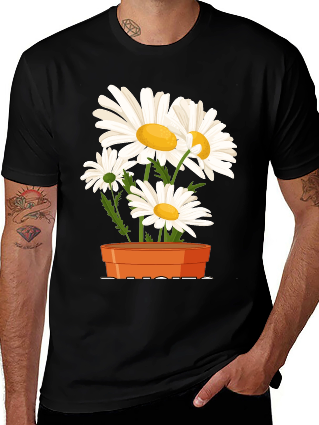 Variant 2 of Daisy Flower Pot T-Shirt - Black Graphic Tee