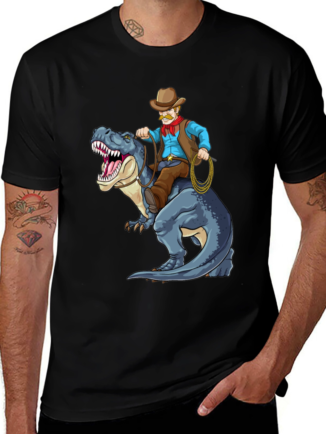Cowboy Riding Dinosaur Graphic Tee
