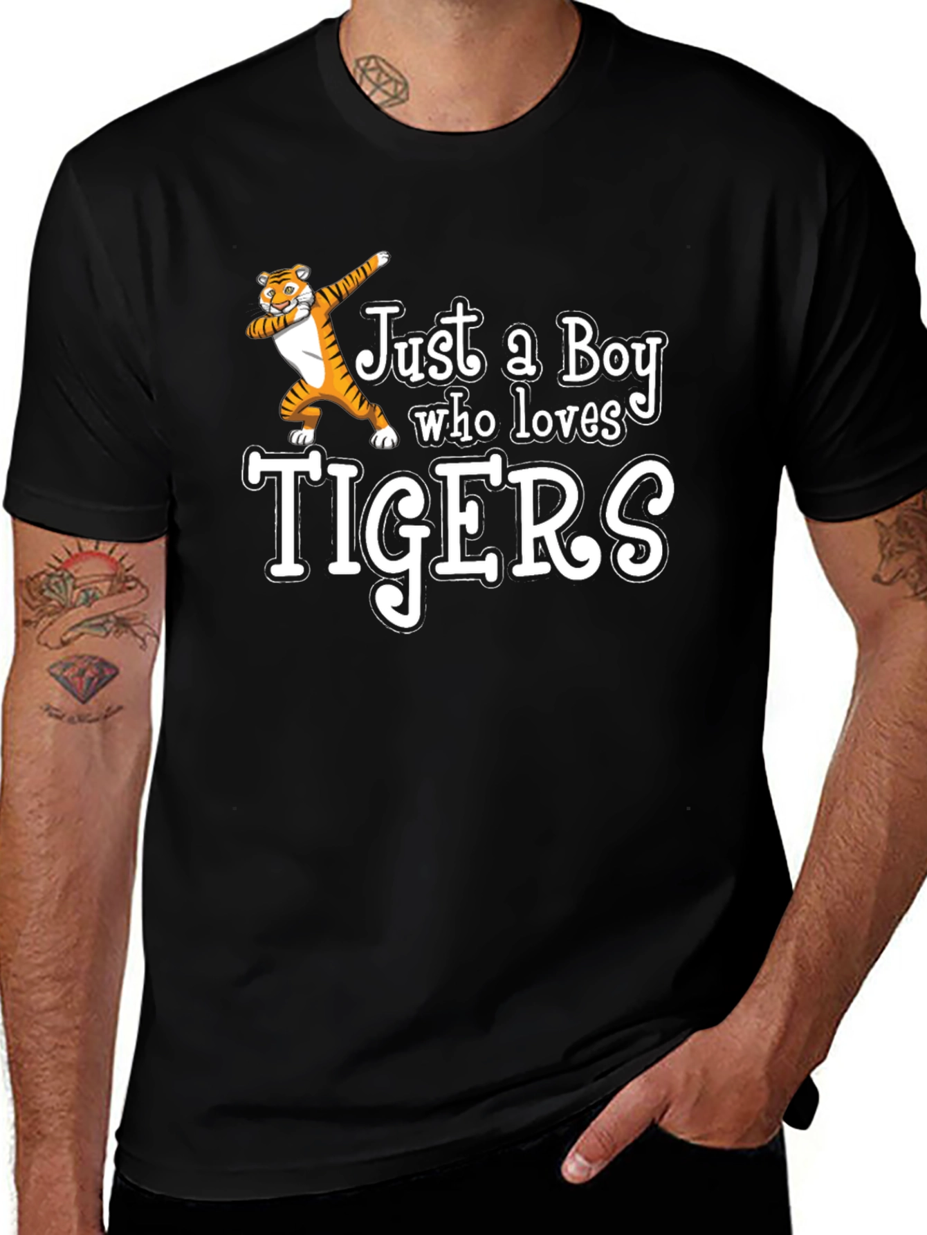 Boy Who Loves Tigers Black T-Shirt
