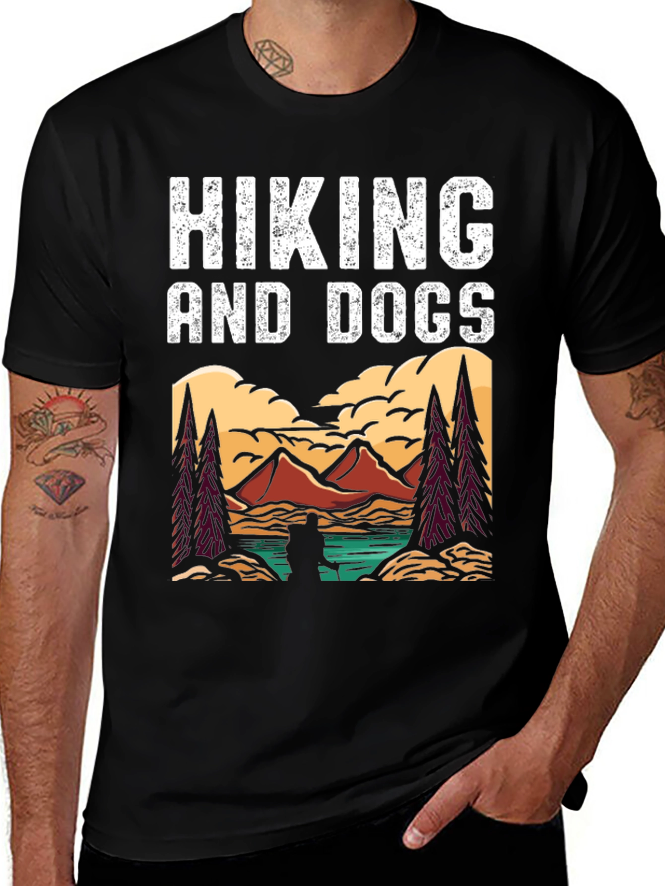 Black Hiking and Dogs Graphic Tee main image