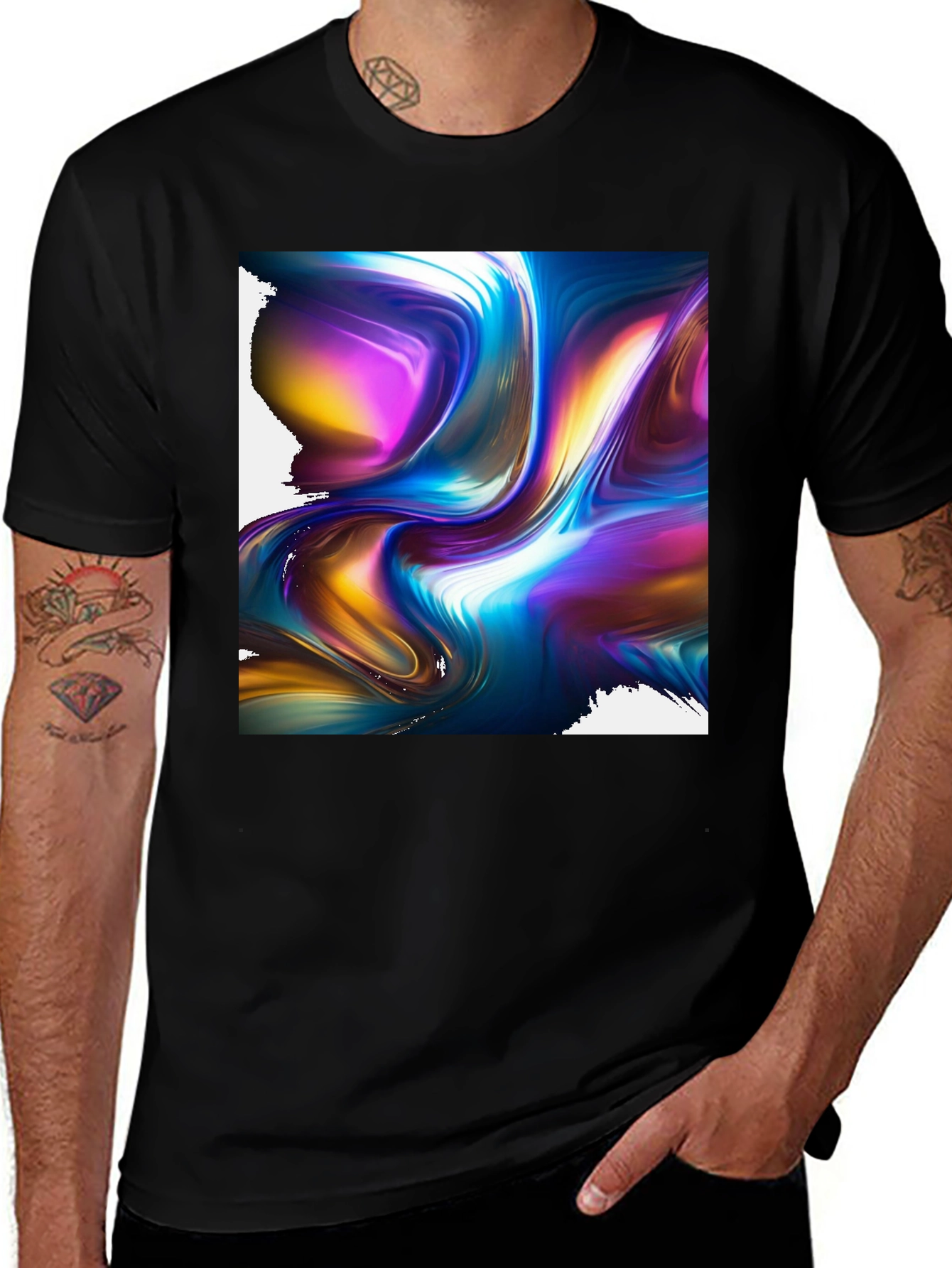 Variant 25 of Abstract Art Black Tee: Bold Swirl Design