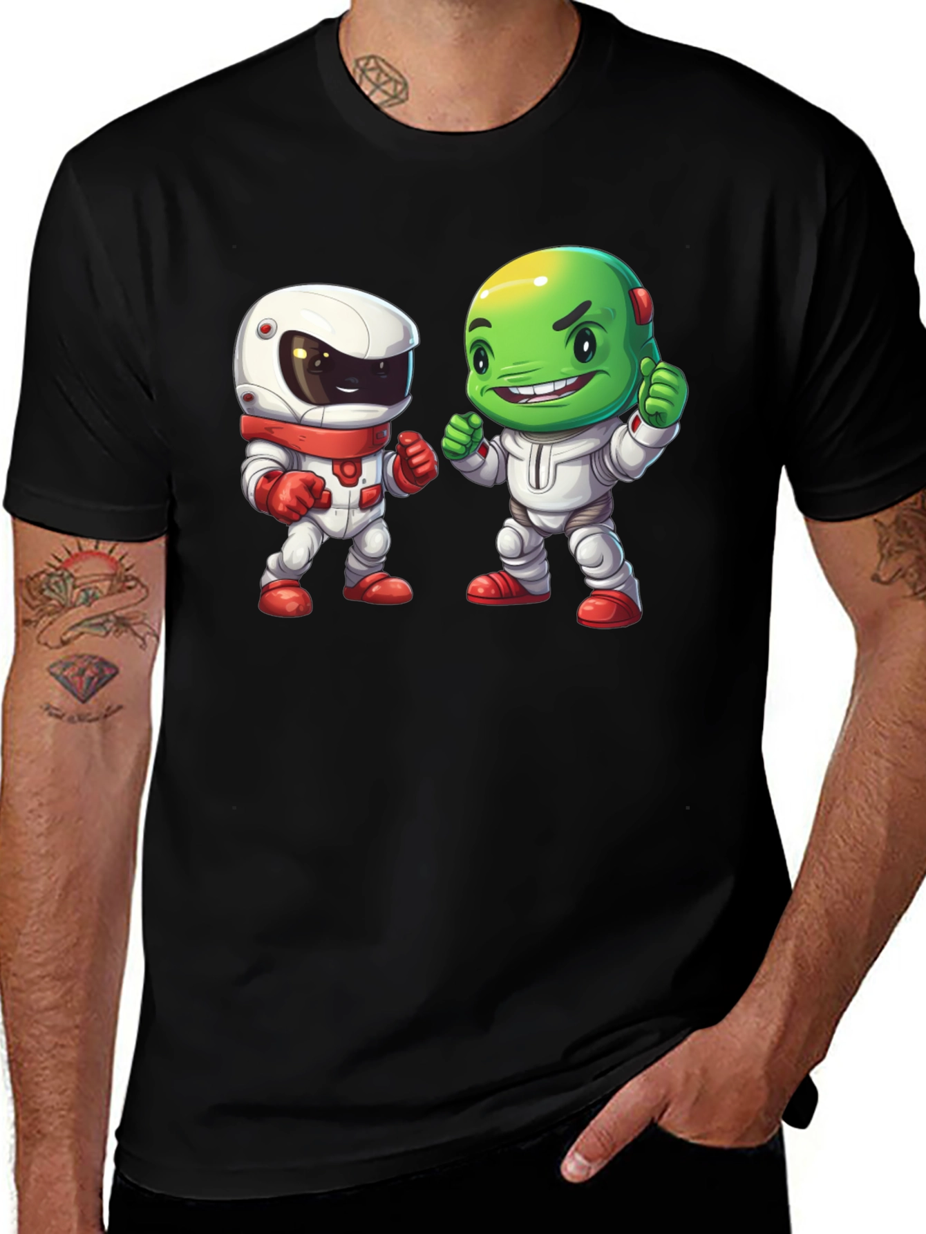 Variant 8 of Cartoon Astronauts Black T-Shirt