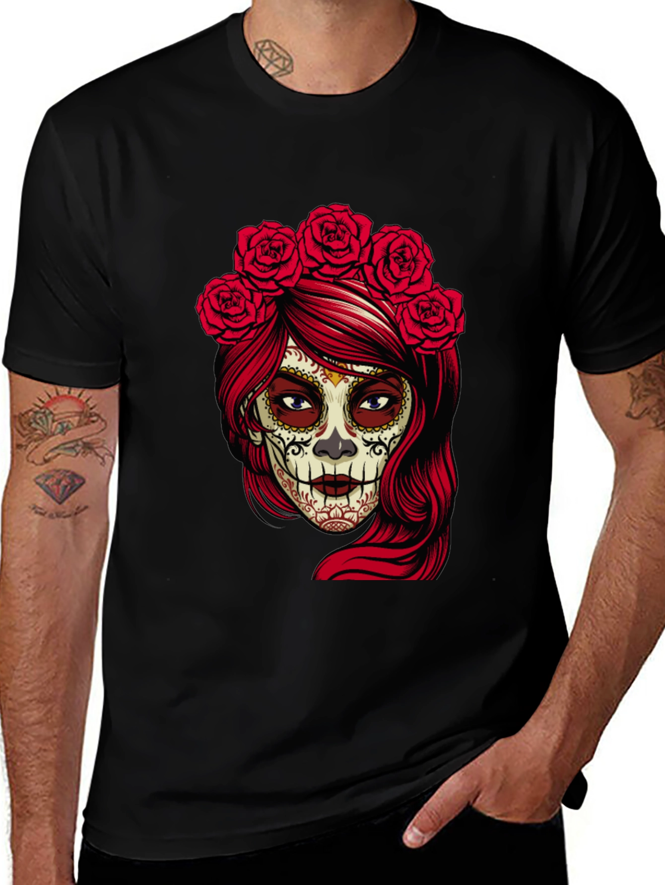 Variant 12 of Sugar Skull Woman Black T-Shirt