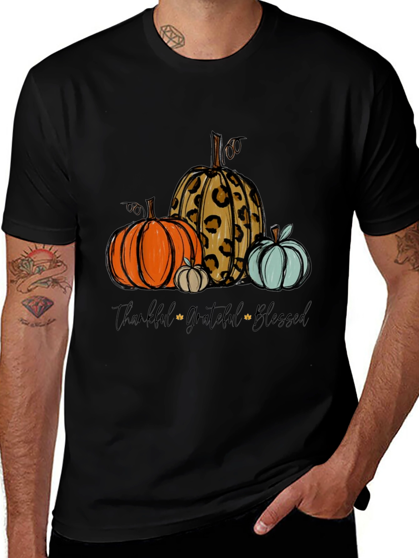 Variant 20 of Thankful Grateful Blessed Pumpkin Graphic Tee
