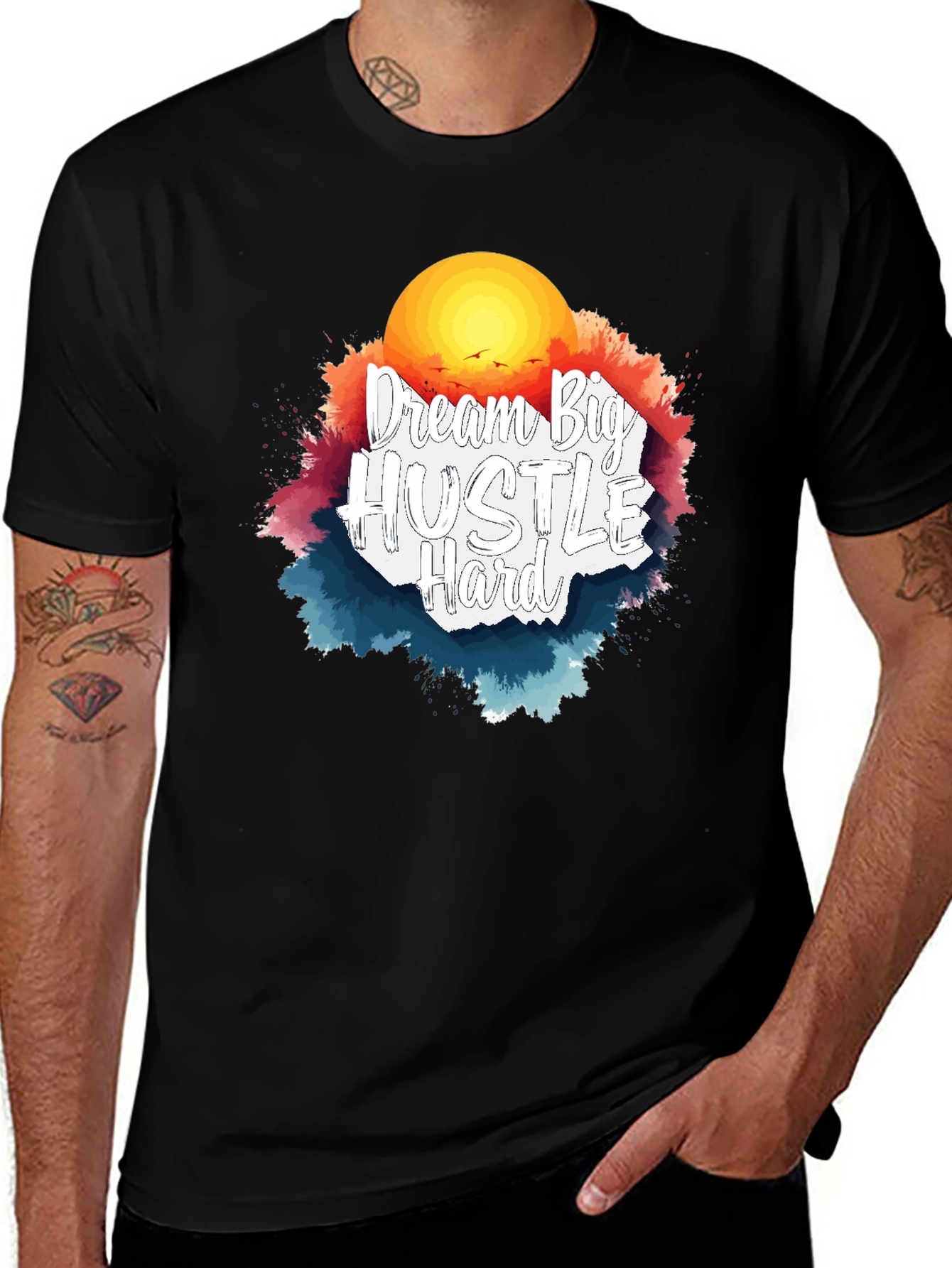 Black Dream Big Hustle Hard Graphic T-Shirt main image