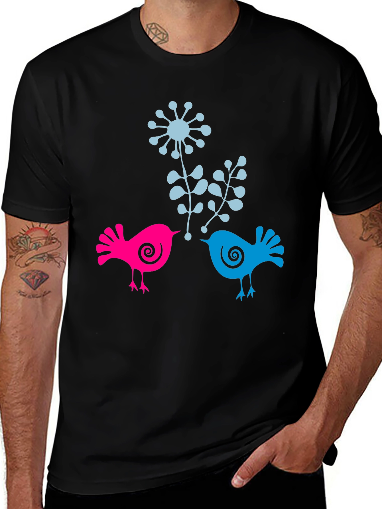 Modern Bird & Floral Graphic Tee - Stylish Comfort