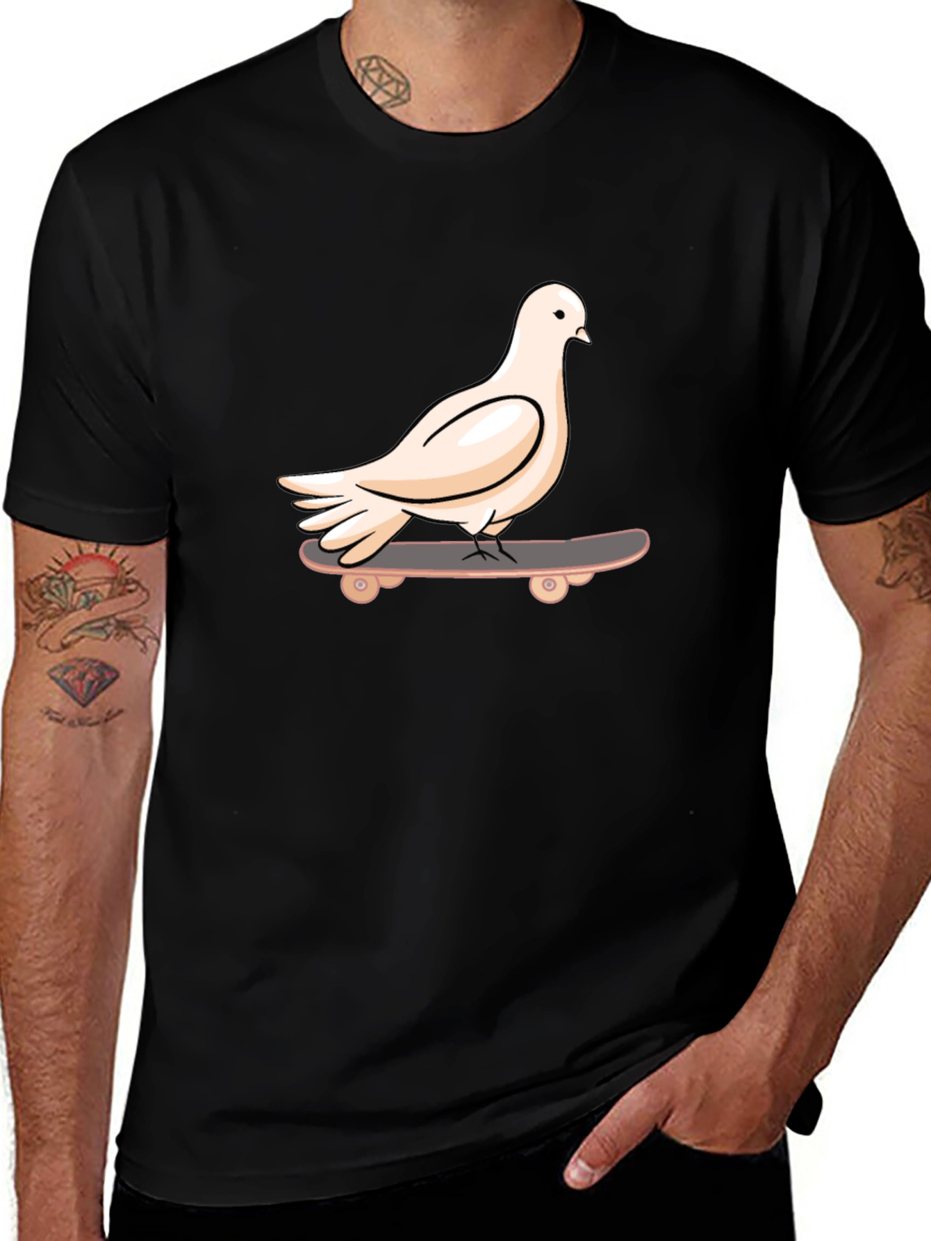 Variant 24 of Pigeon Skateboarder Black T-Shirt