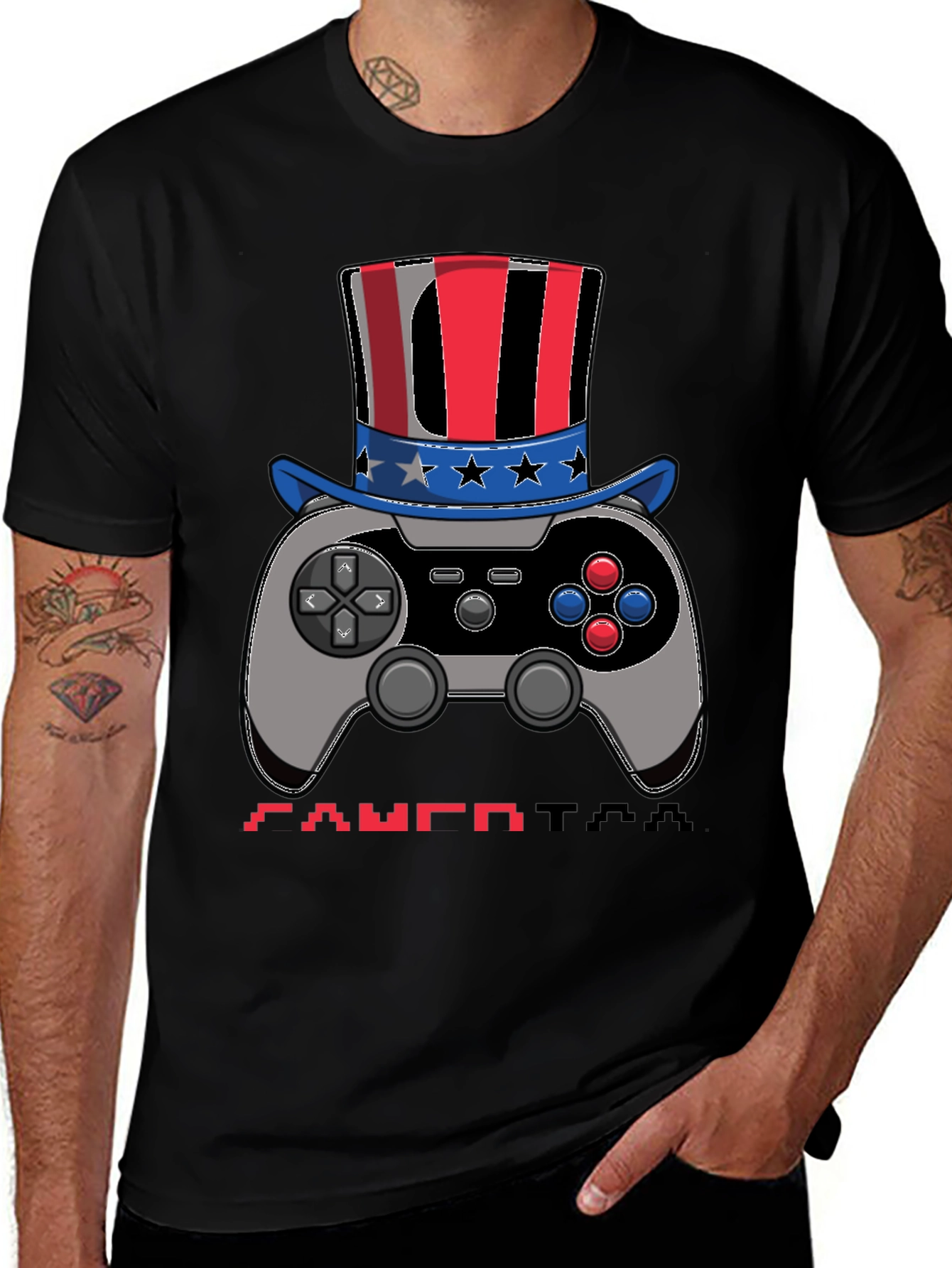 Variant 7 of Patriotic Gamer Tee: Controller with American Hat
