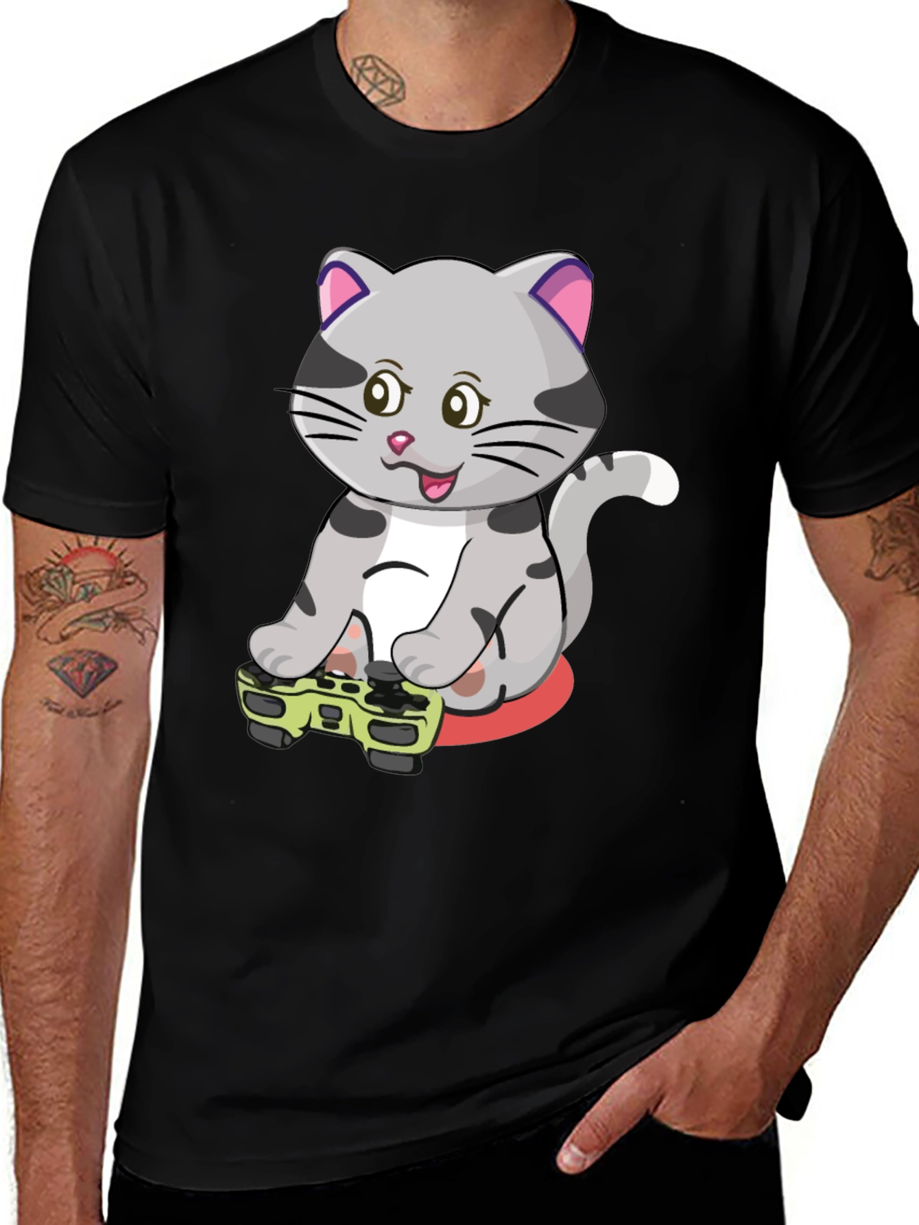 Variant 20 of Gamer Cat Graphic T-Shirt - Cute Cartoon Design