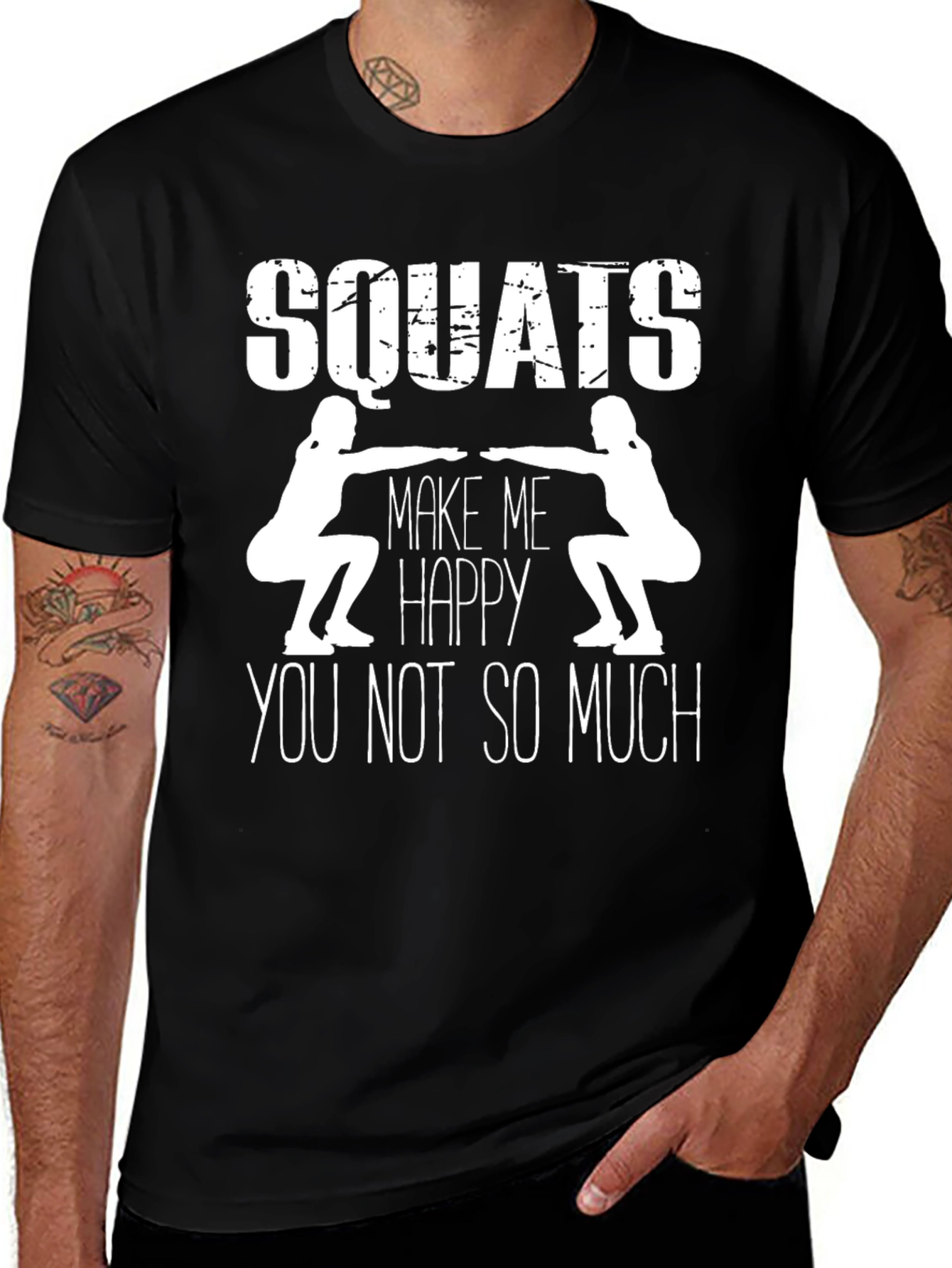 Variant 3 of Squats Make Me Happy Graphic Tee - Black Cotton Fitness Shirt