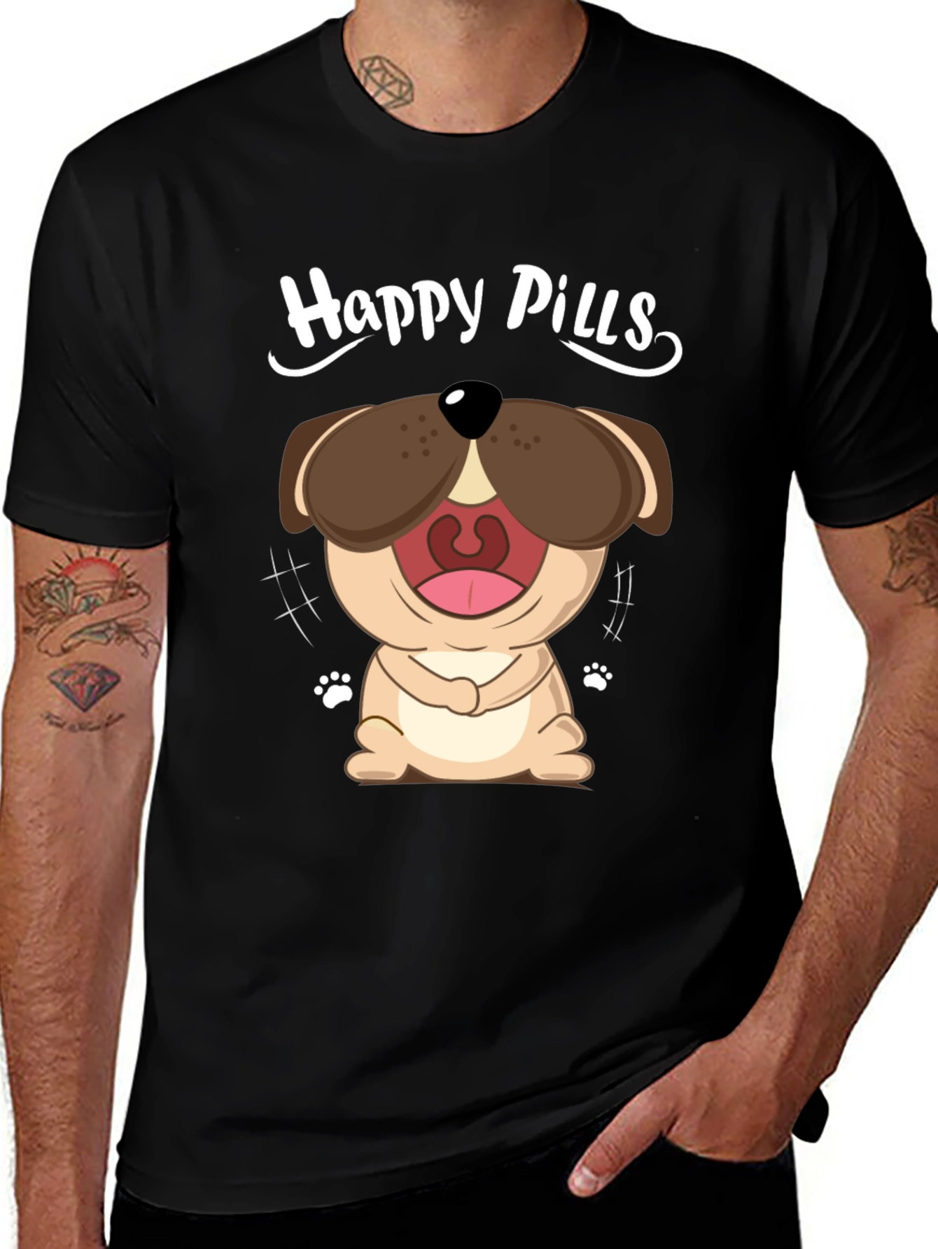 Variant 28 of Happy Pills Dog Graphic T-Shirt - Black Cotton Tee