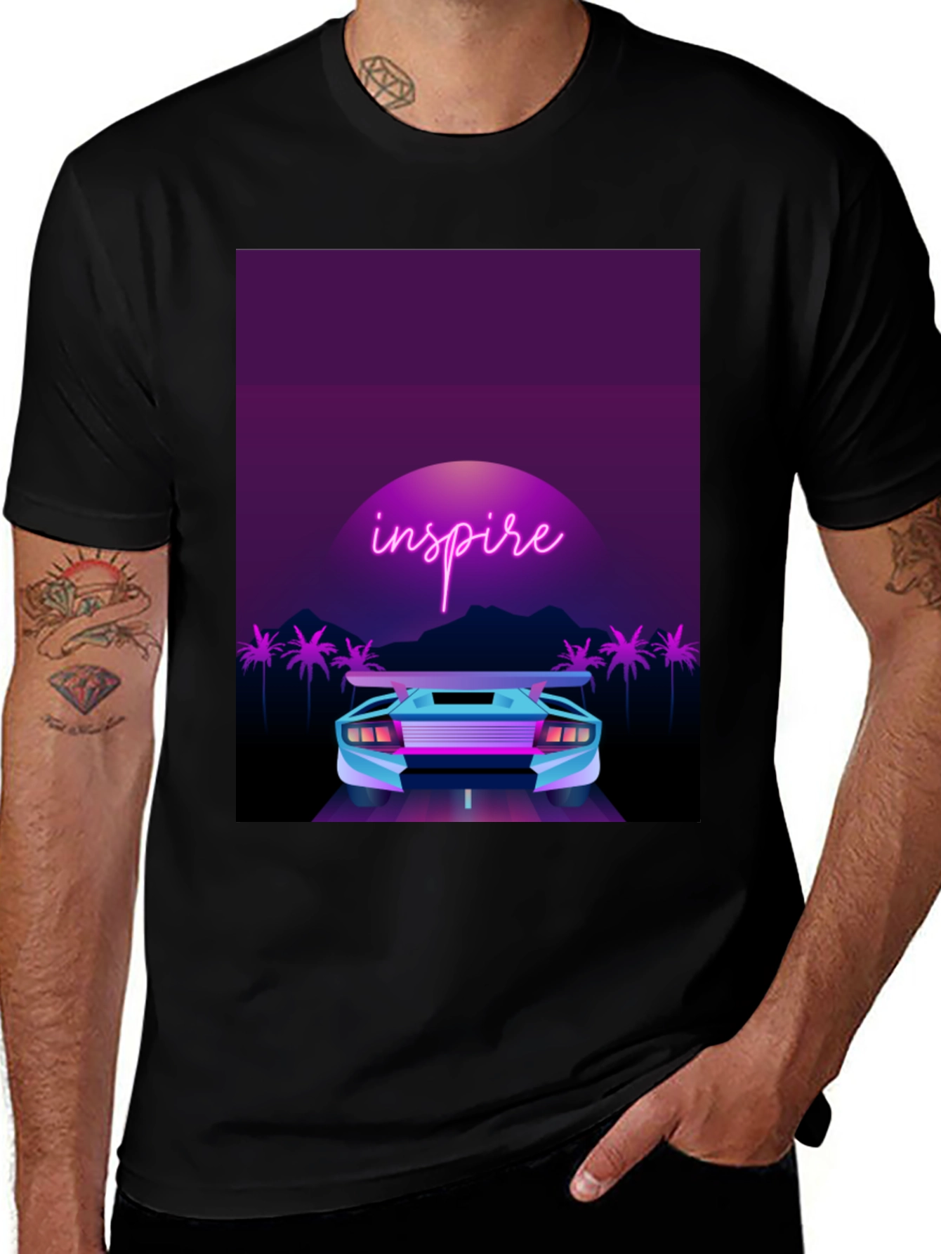 Variant 10 of Inspire Neon Car T-Shirt - Retro Wave Style