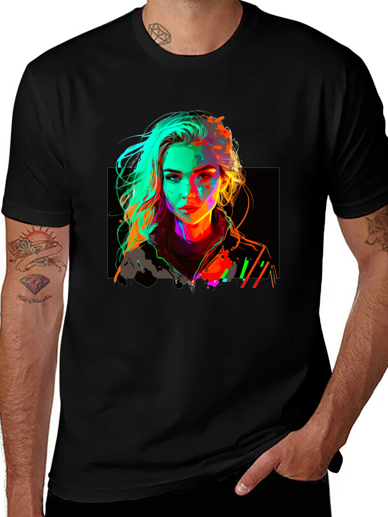 Variant 17 of Neon Woman Graphic Black T-Shirt