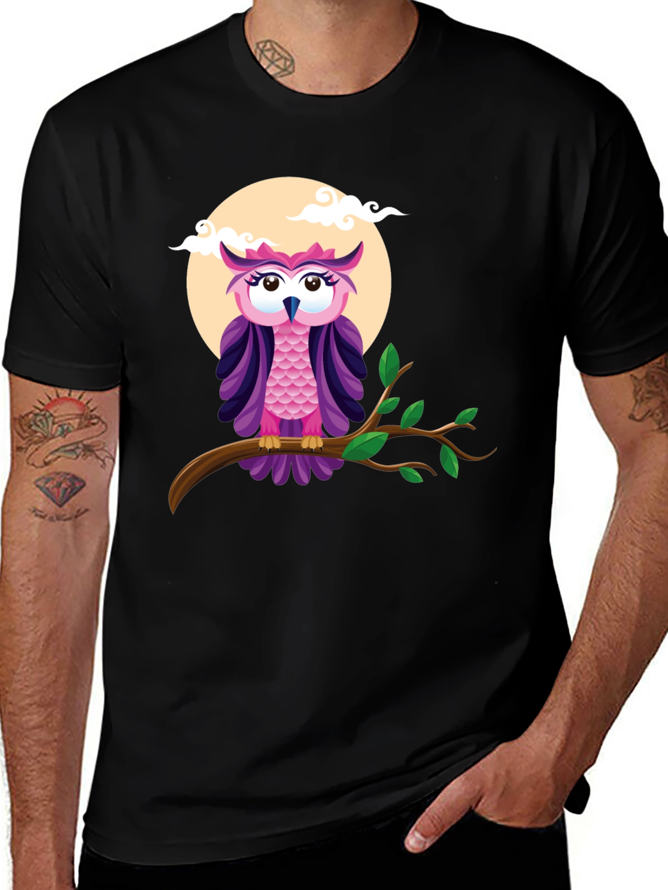 Variant 14 of Owl on Branch Graphic Tee - Black