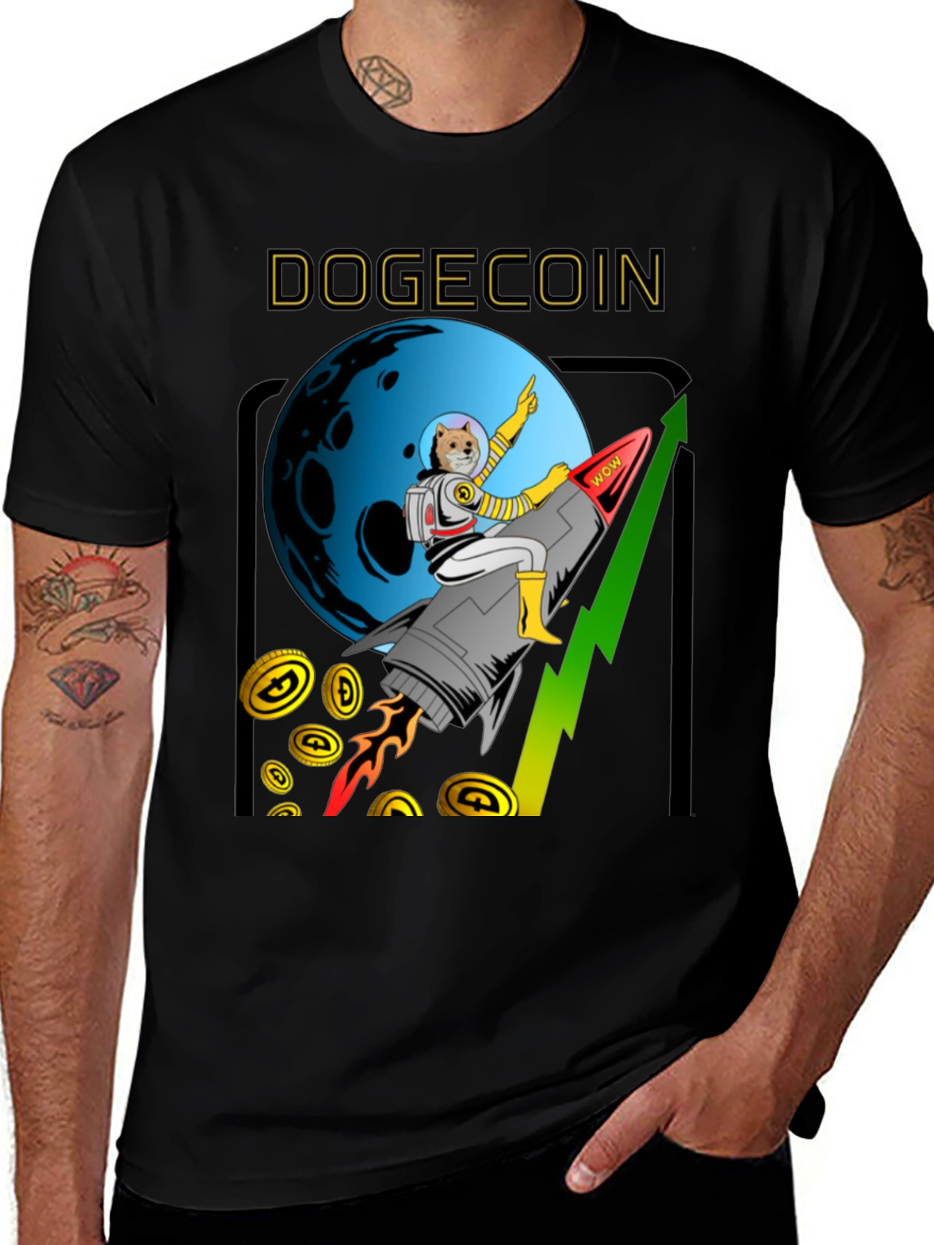 Dogecoin Crypto Black Graphic Tee