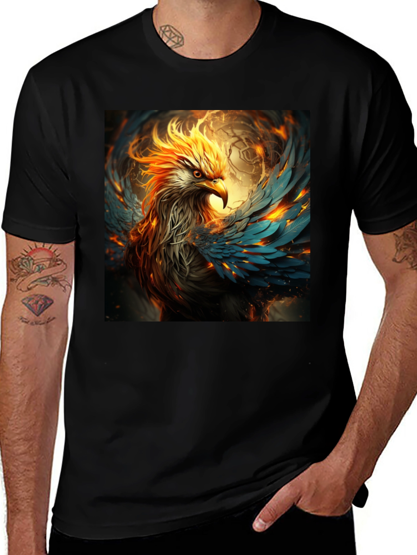 Fiery Phoenix Graphic Tee - Bold Black T-Shirt