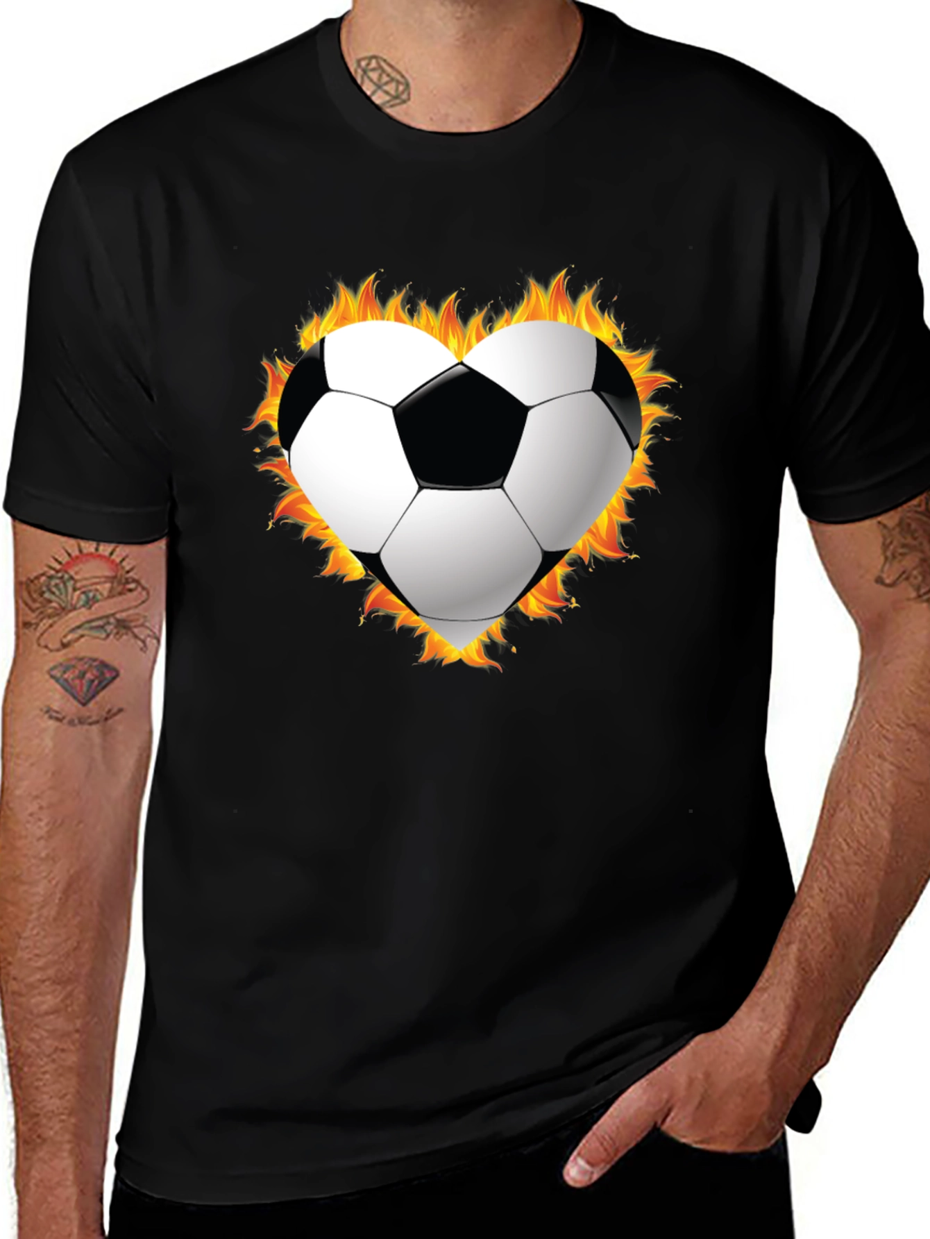 Black Fiery Soccer Heart T-Shirt main image