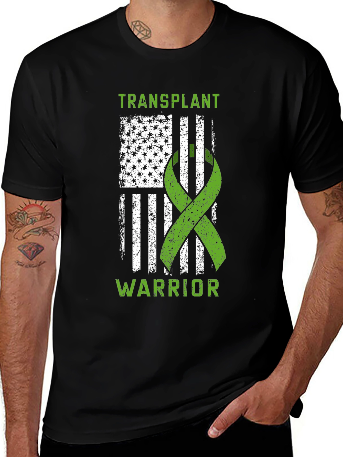 Transplant Warrior USA Flag Ribbon T-Shirt