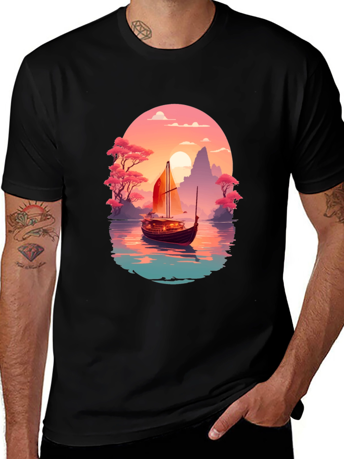 Variant 15 of Artistic Sailboat Graphic Tee - Relaxed Fit