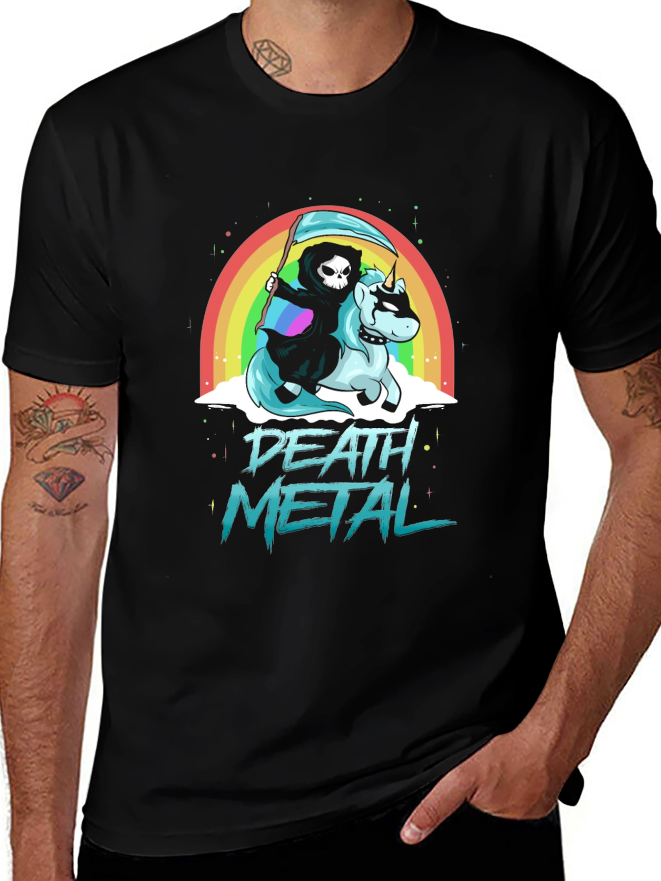 Variant 19 of Death Metal Grim Reaper Unicorn Rainbow T-Shirt