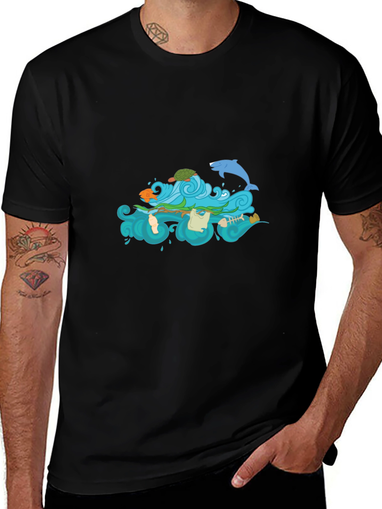 Variant 30 of Black Tee with Ocean Pollution Graphic