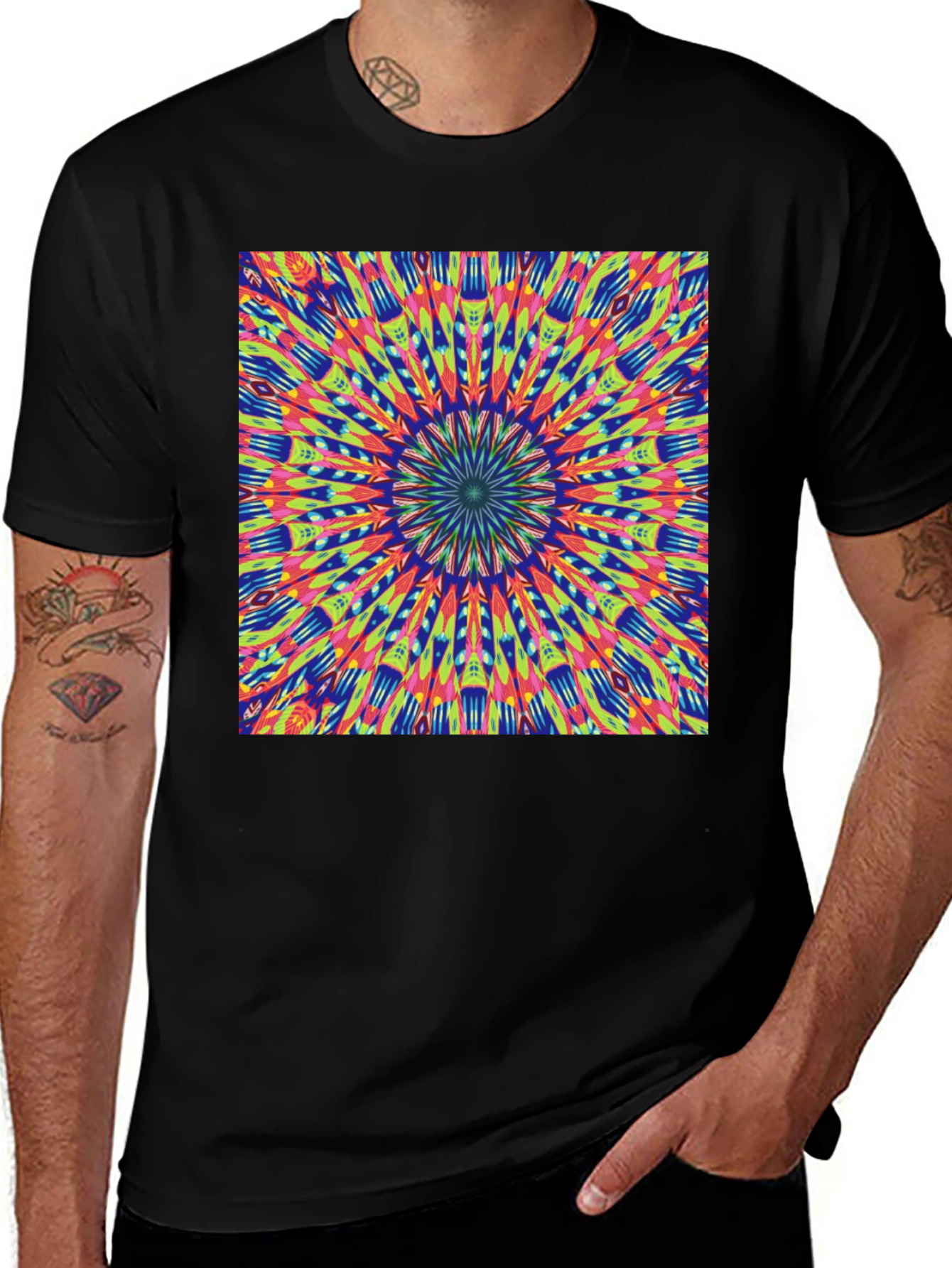 Variant 16 of Psychedelic Mandala Graphic Tee - Vibrant Black T-Shirt