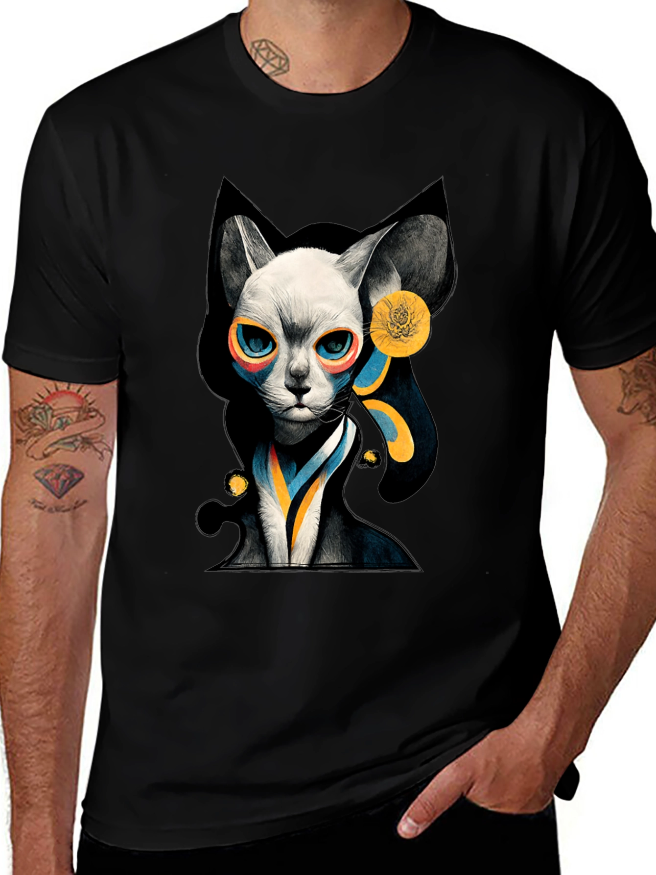 Variant 4 of Abstract Cat Graphic Black T-Shirt