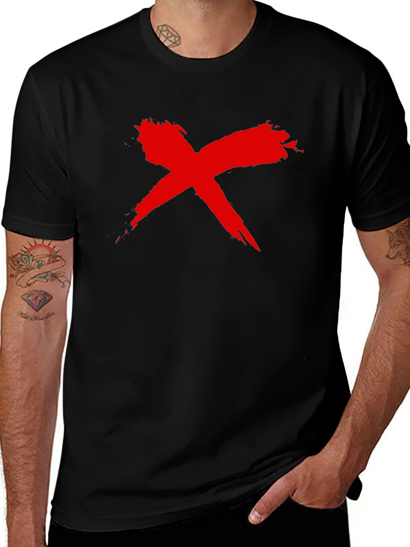 Black Bold Red X Graphic Black T-Shirt main image