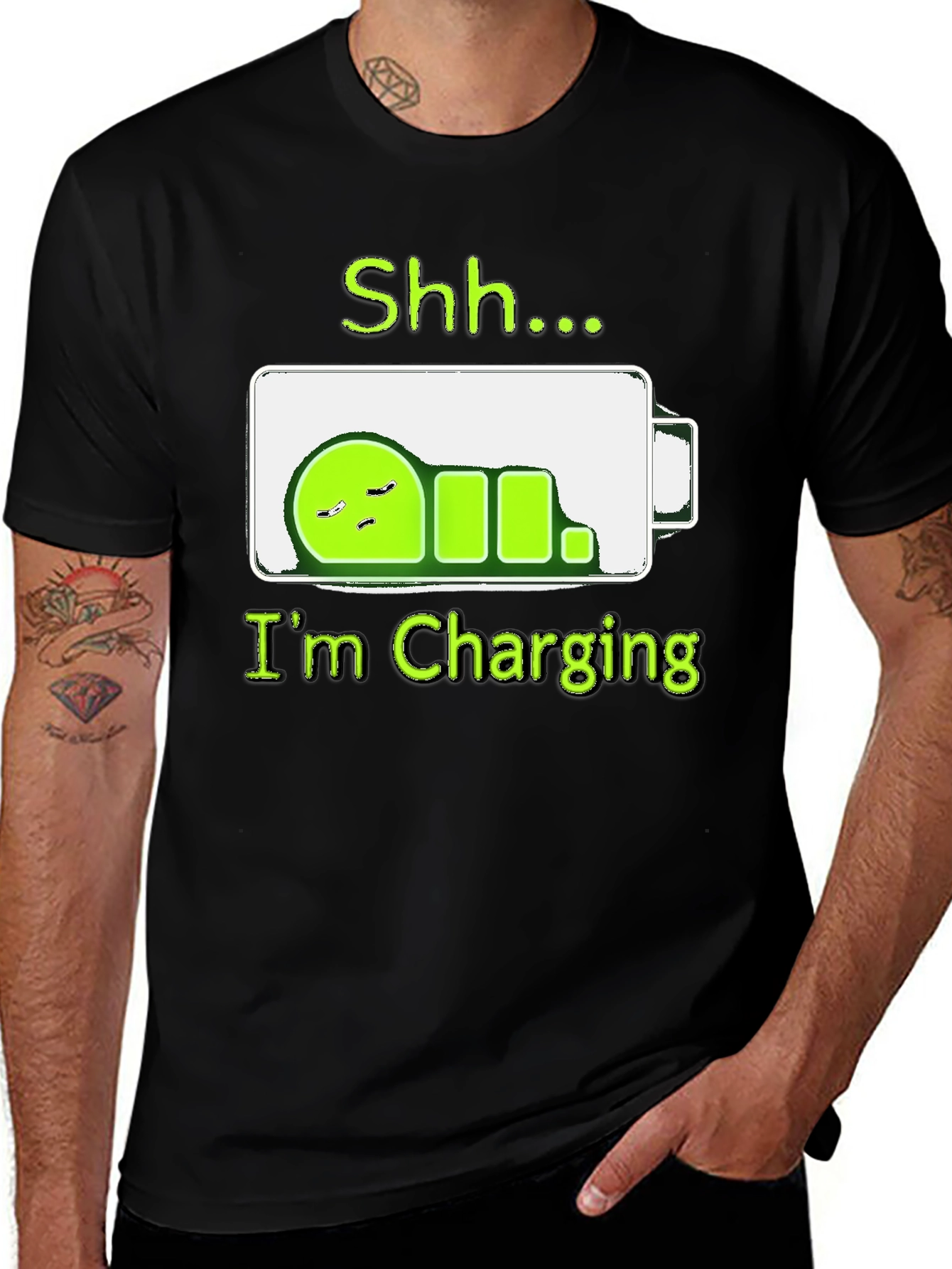 Variant 19 of Shh...I'm Charging T-Shirt - Funny Battery Sleep Mode Tee