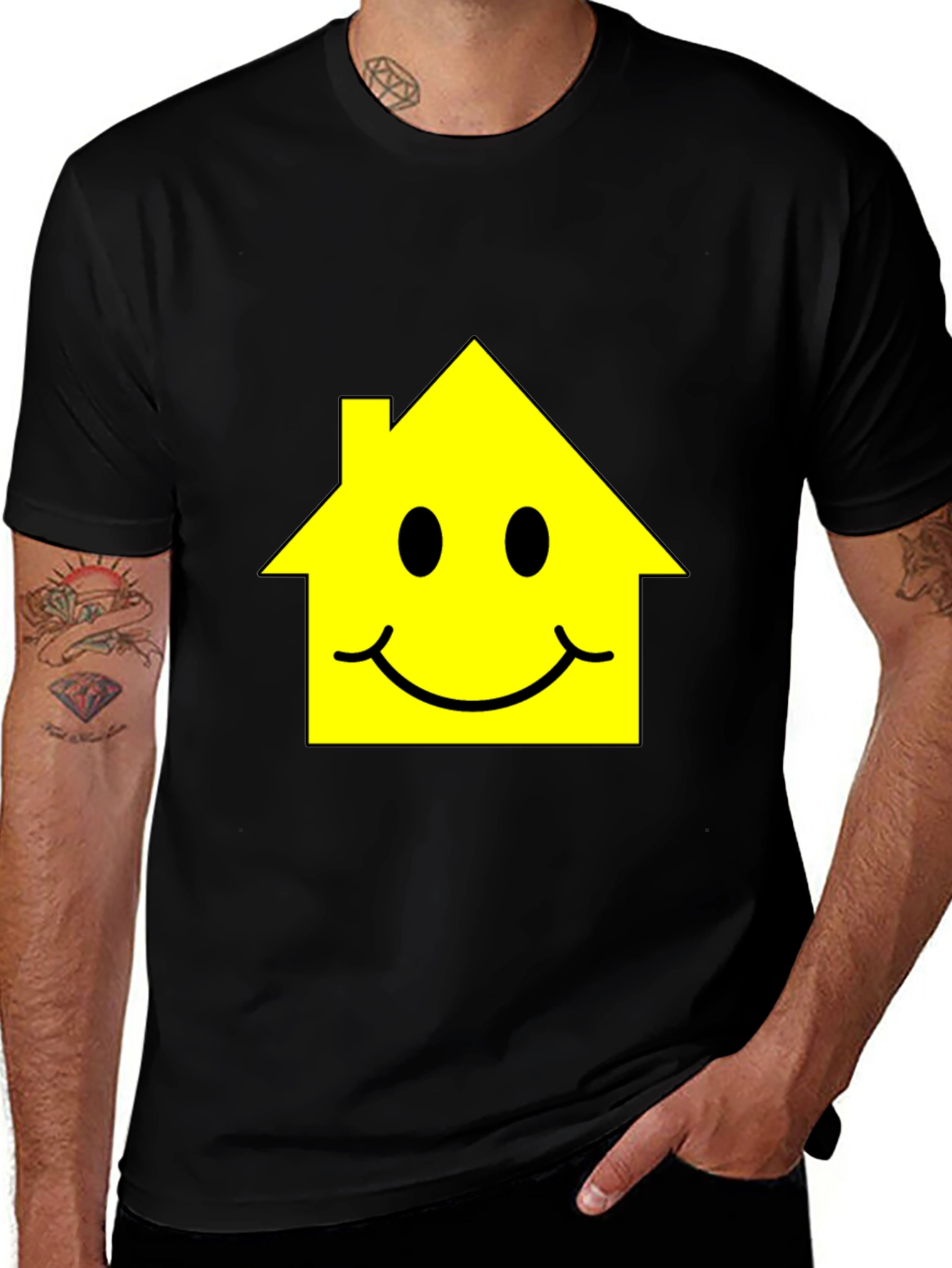 Variant 15 of Happy House Graphic Tee - Black Cotton T-Shirt