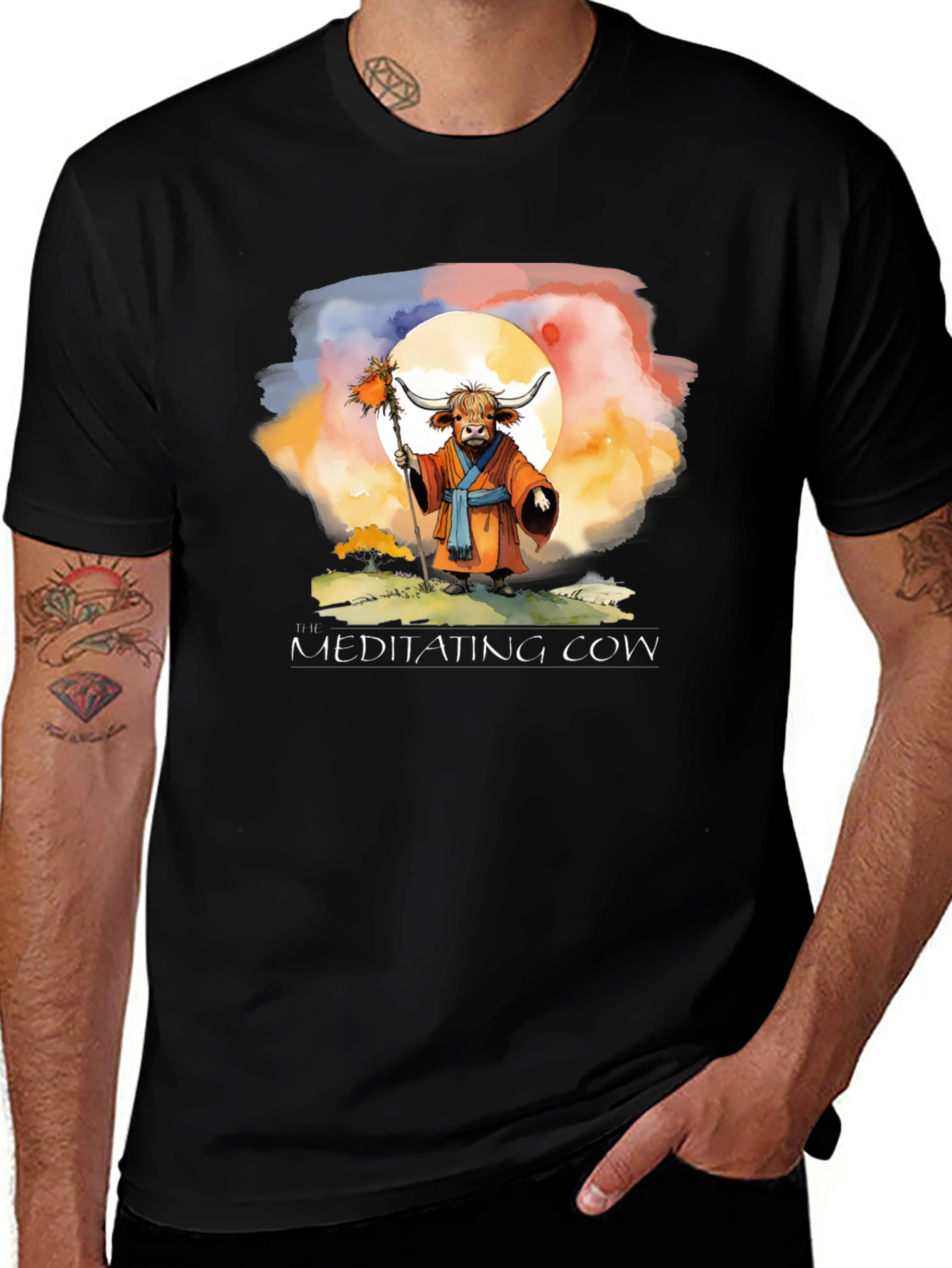 Variant 14 of Meditating Cow Graphic T-Shirt - Zen Design